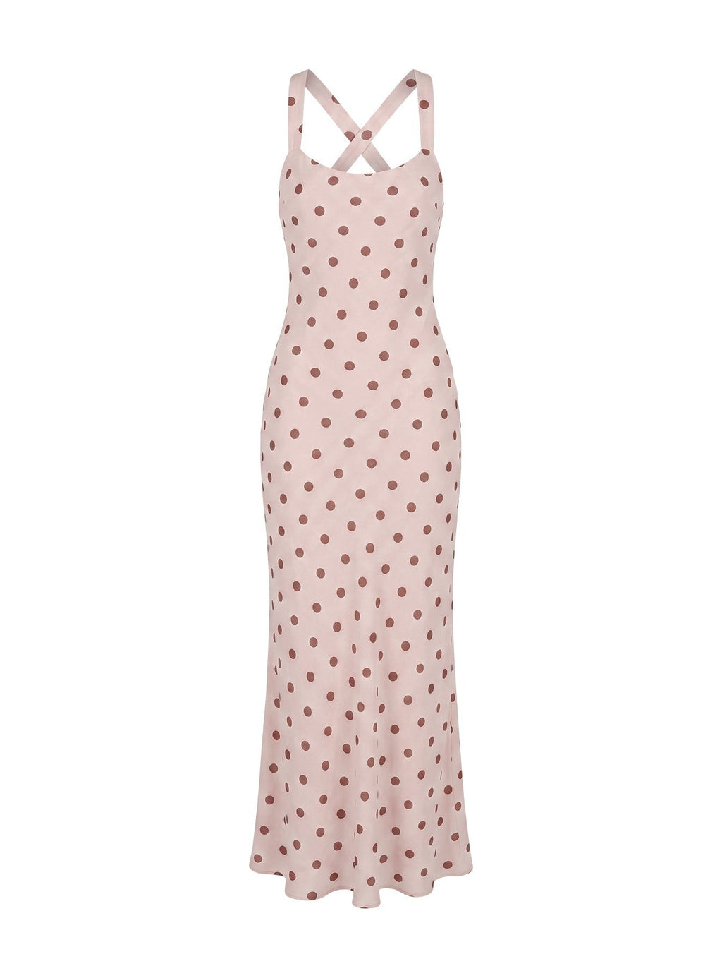 Picante Bias Cross Back Maxi Dress Pink Polka