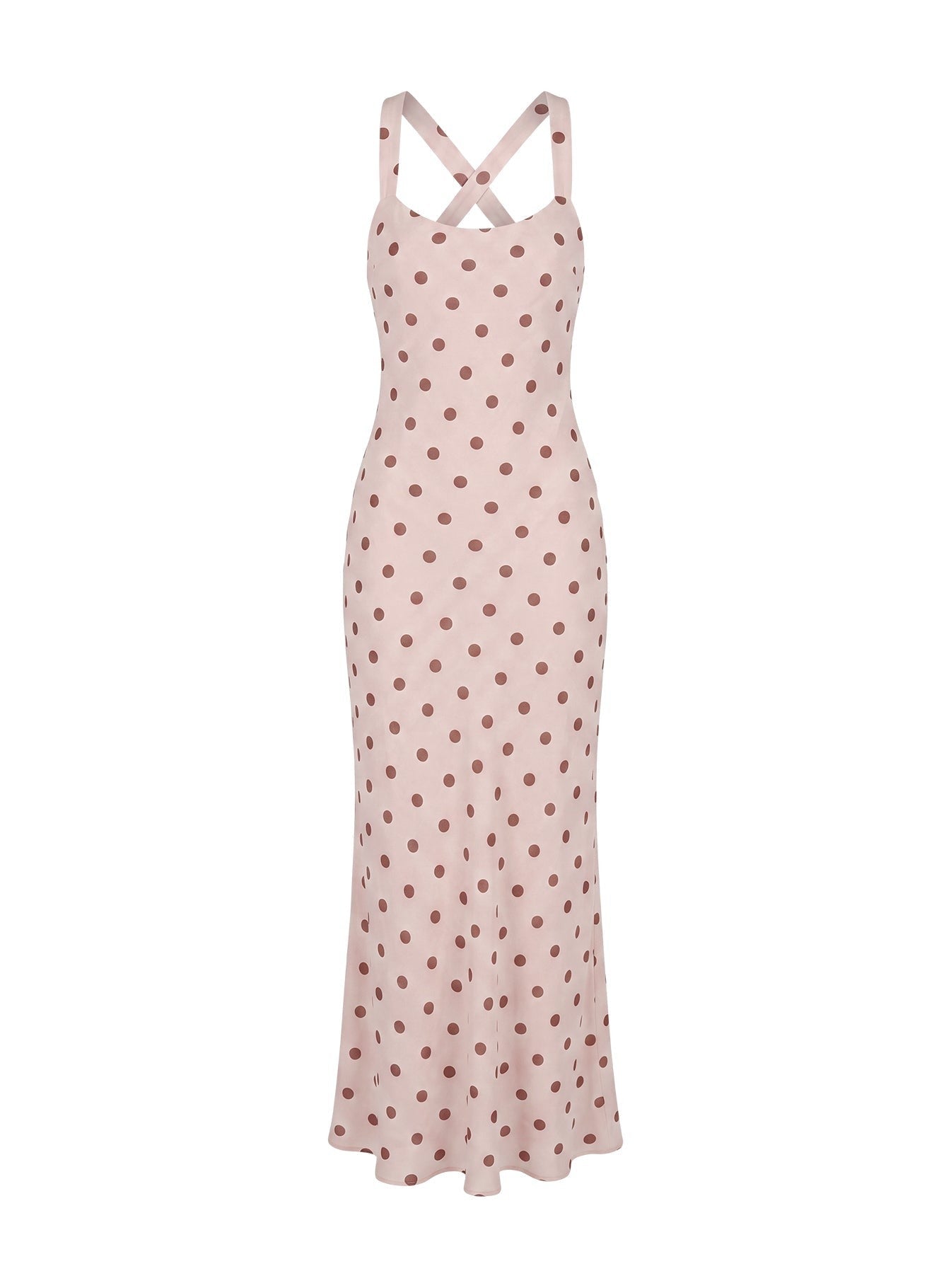 Picante Bias Cross Back Maxi Dress Pink Polka