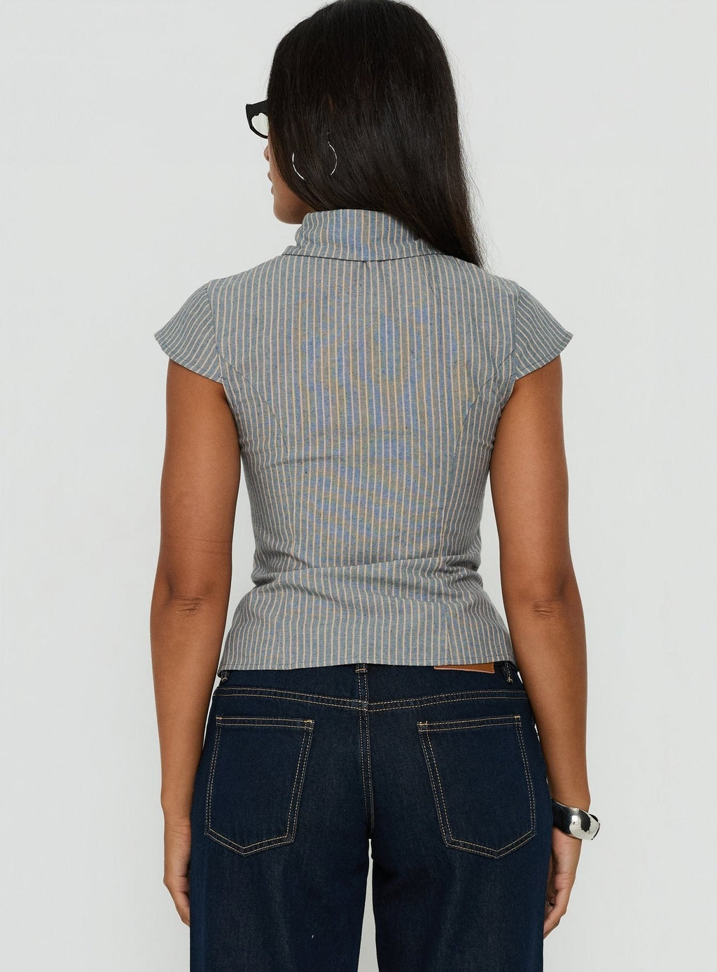 Yalanda Cut Out Collared Top Multi Stripe