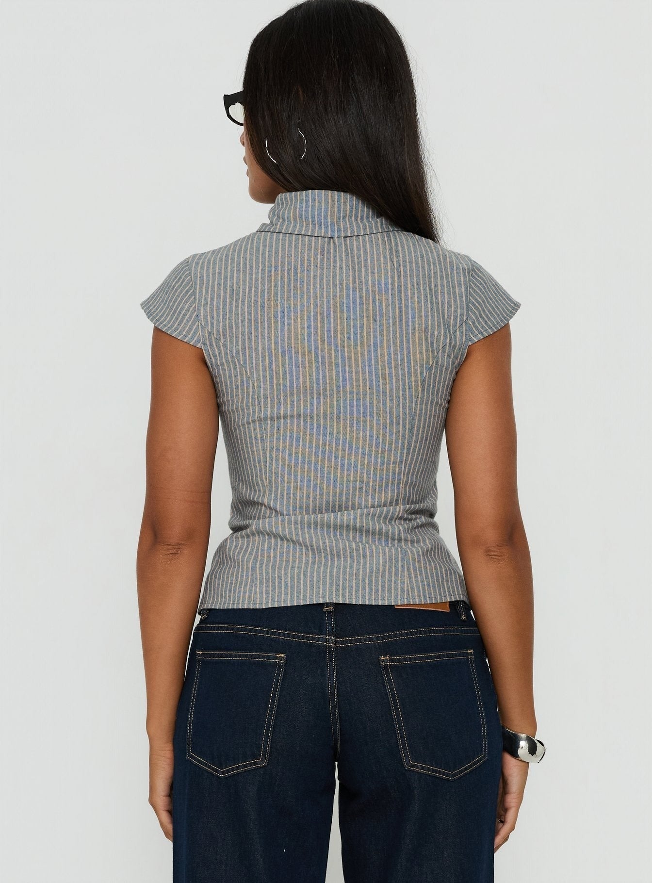 Yalanda Cut Out Collared Top Multi Stripe