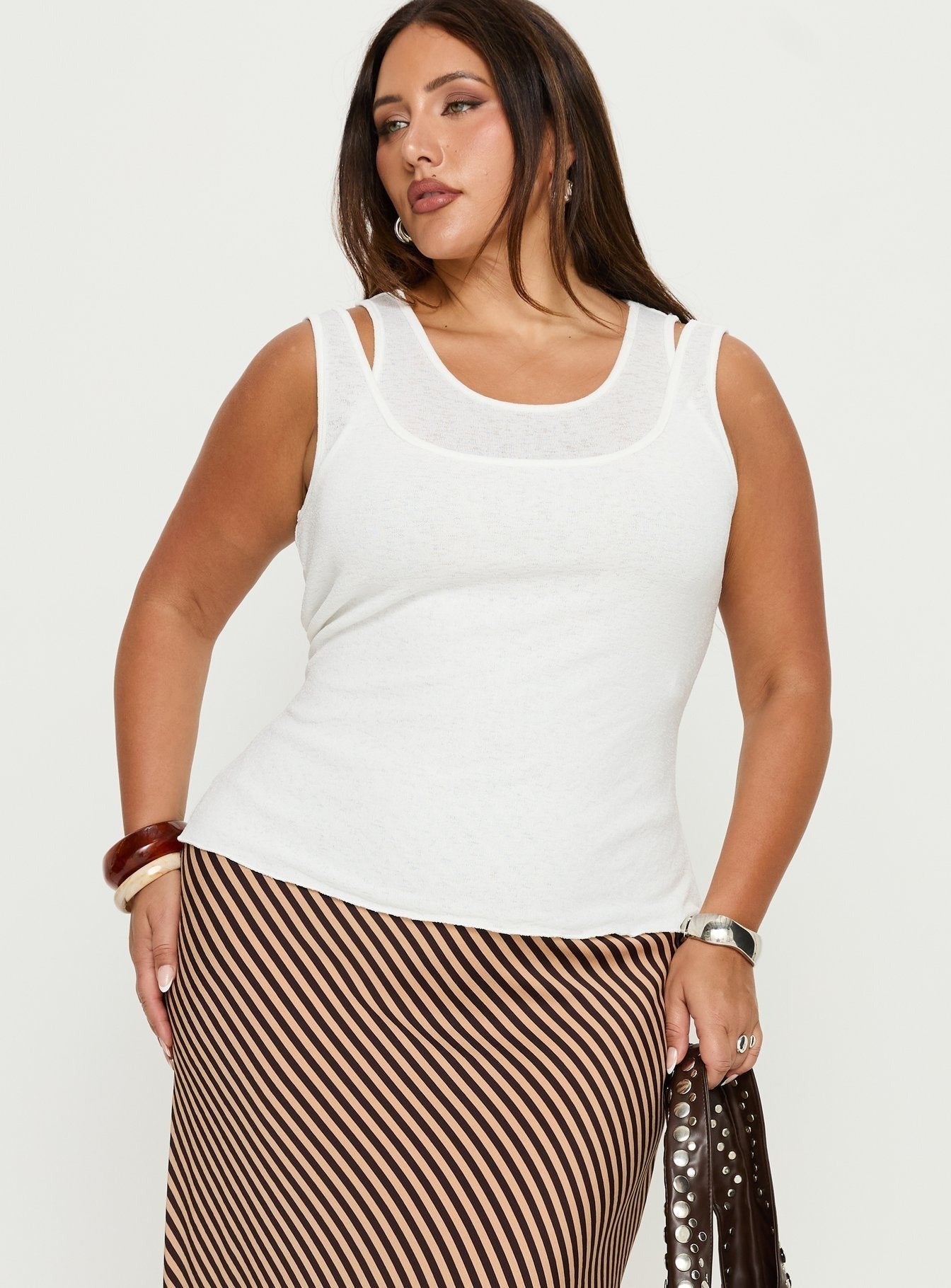Ceyla Layered Tank Top White Curve
