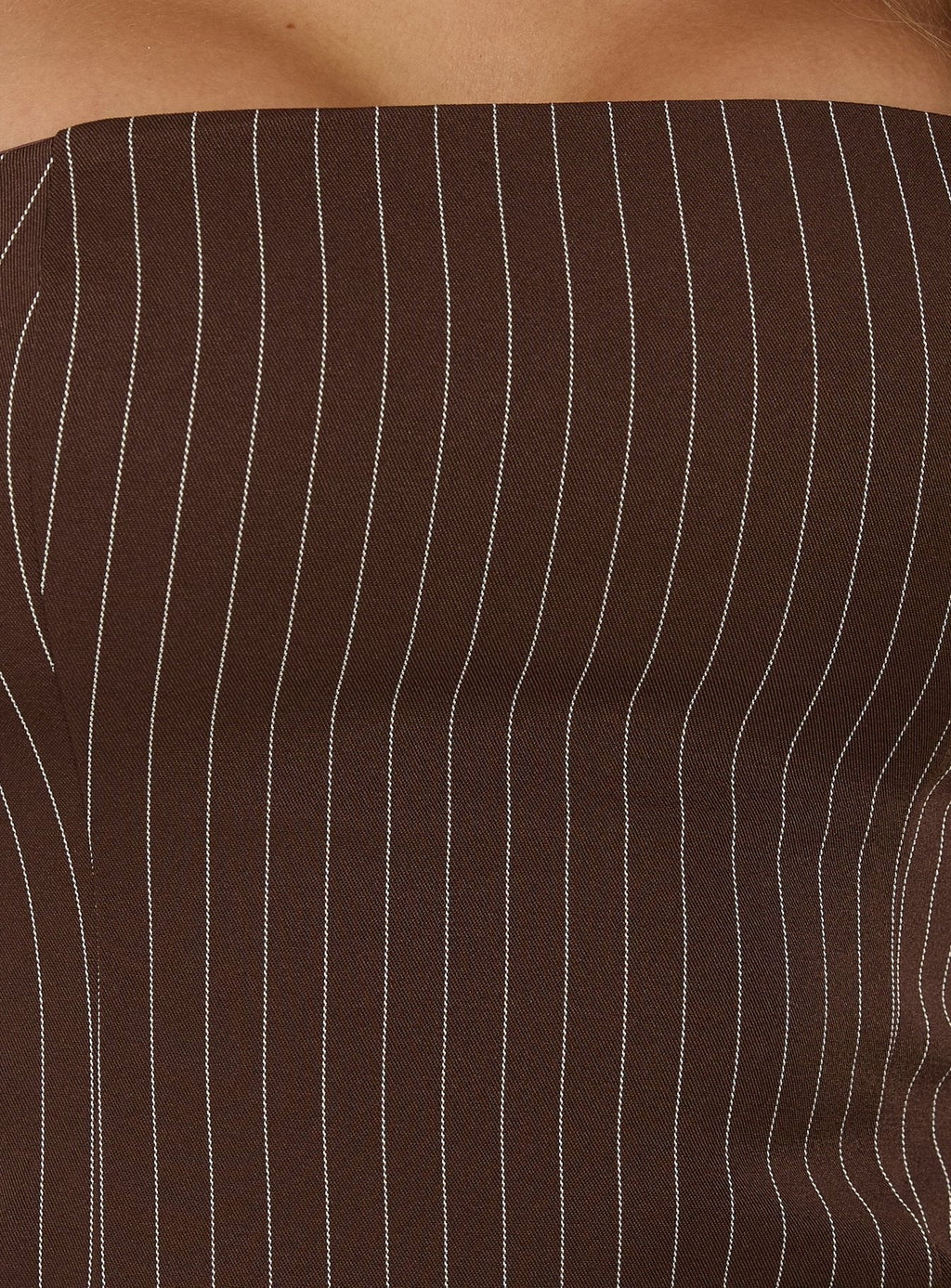 Mikena Strapless Belt Mini Dress Brown Pinstripe