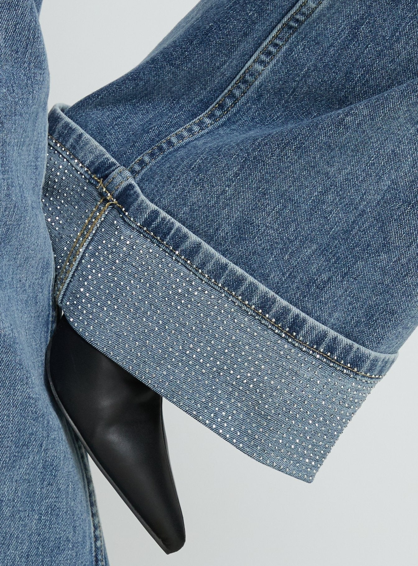 Ramos Diamante Low Rise Wide Leg Jeans Washed Mid Blue