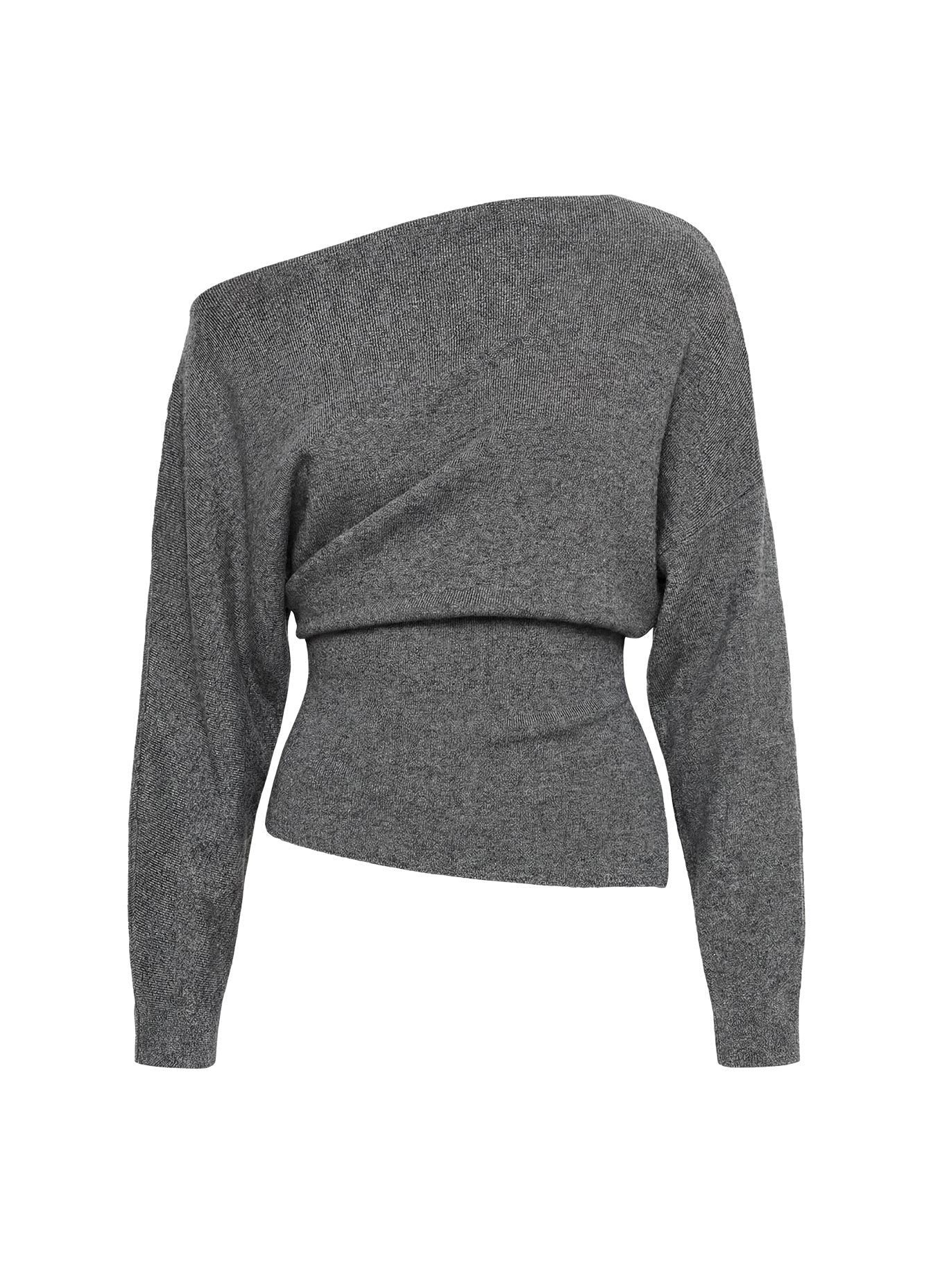Kaelith Off shoulder Knit Sweater Dark Grey
