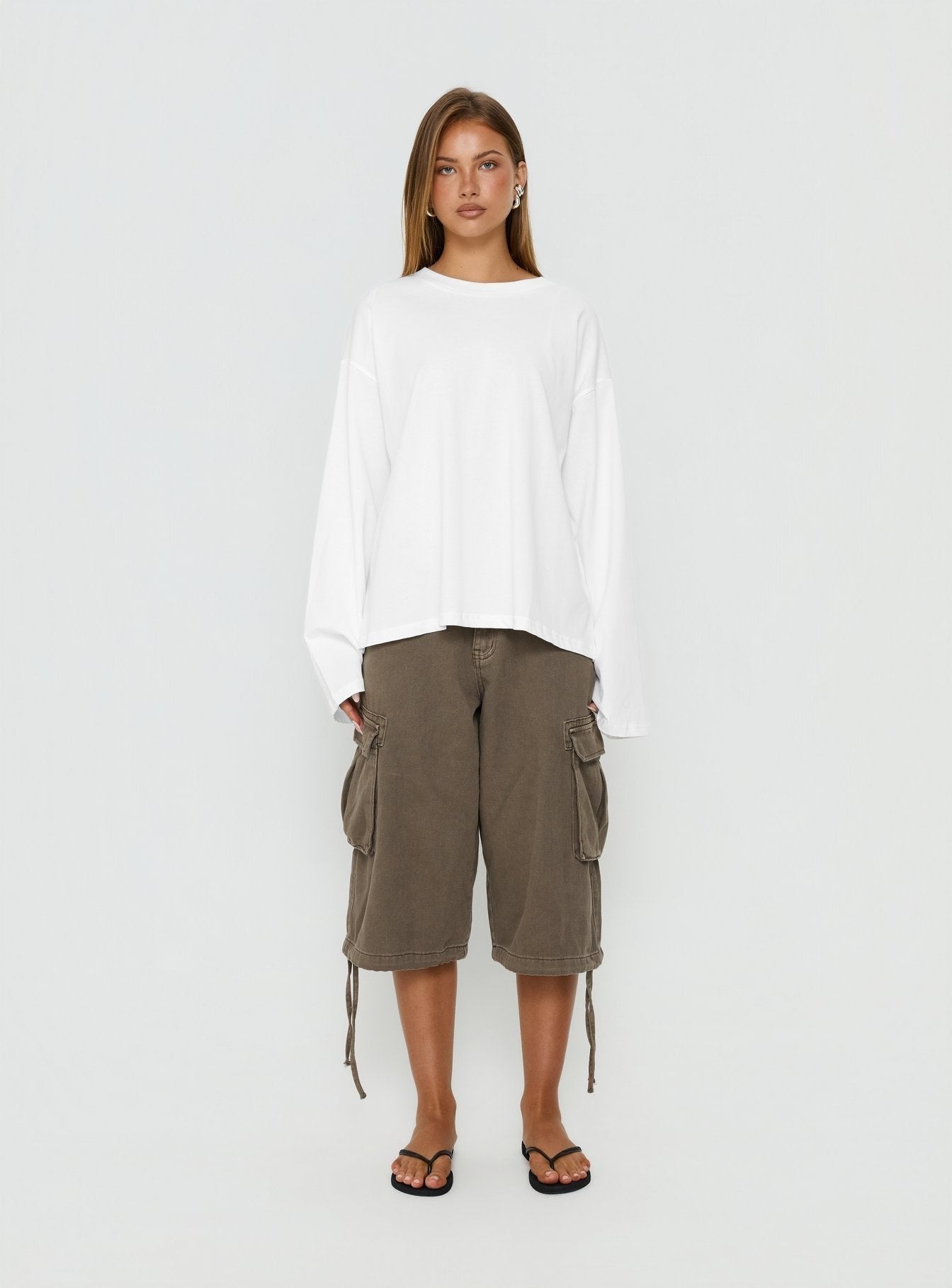 Settle Down Long Sleeve Top White