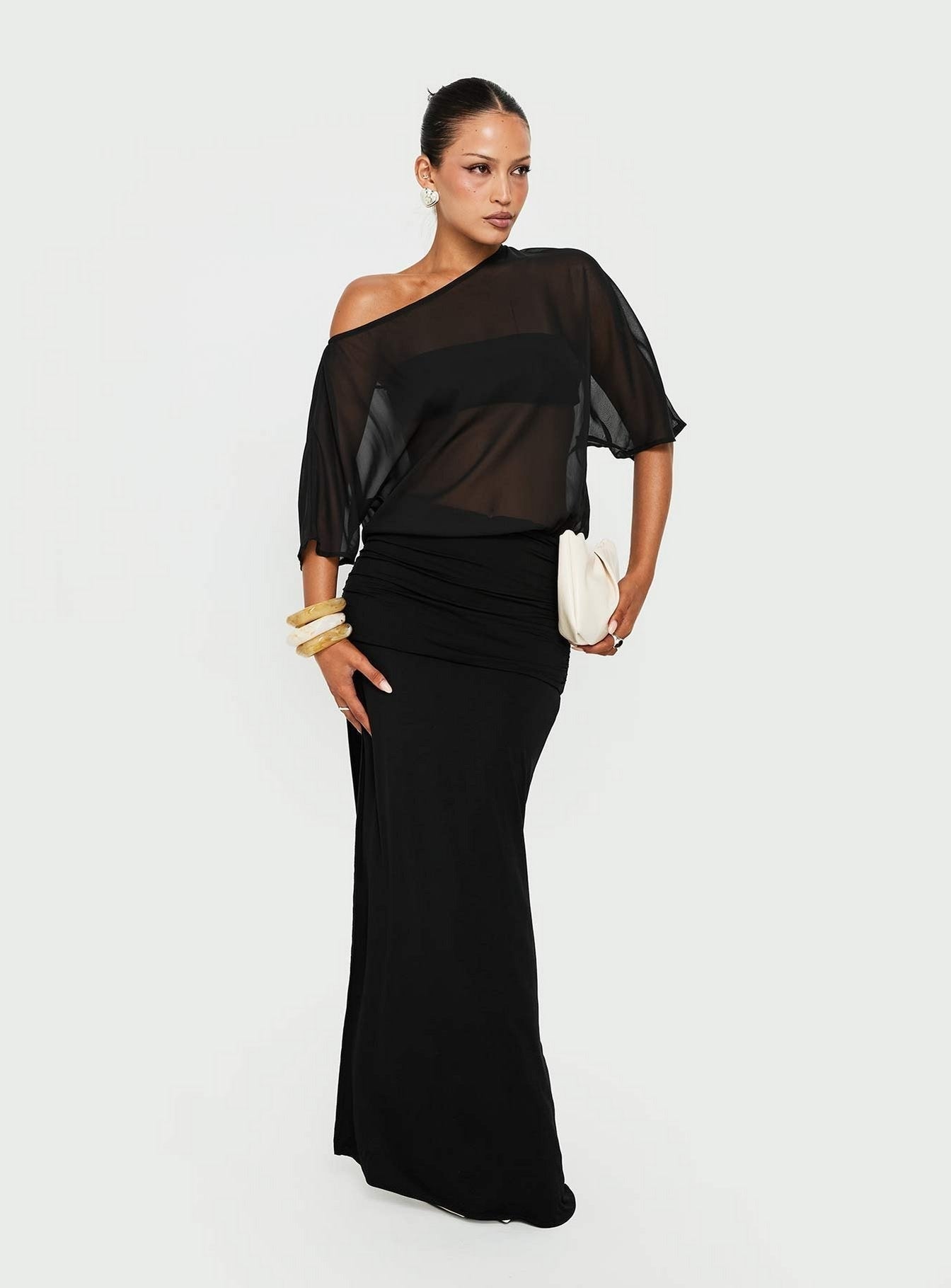 Lionne Slouchy Off Shoulder Maxi Dress Black