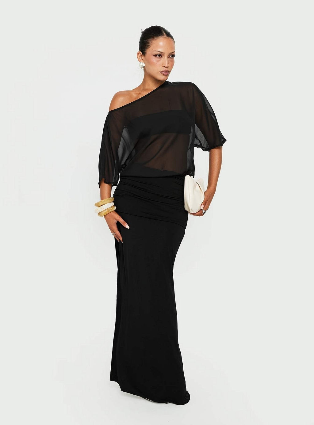 Lionne Slouchy Off Shoulder Maxi Dress Black