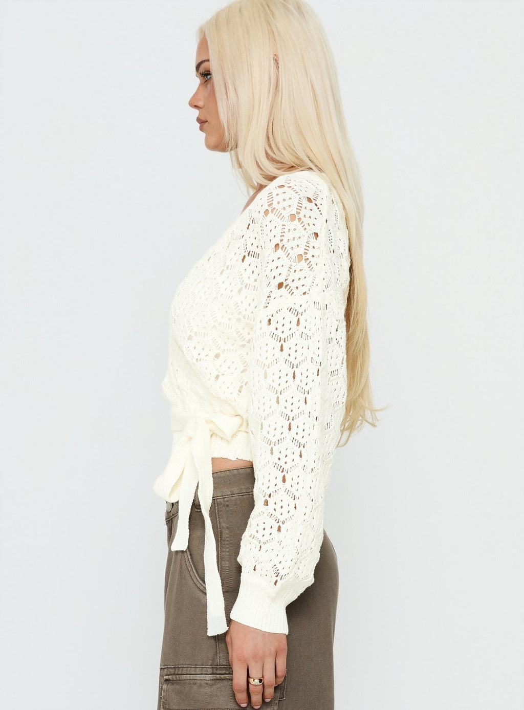 Kaenira Lace Wrap Knit Jumper Cream