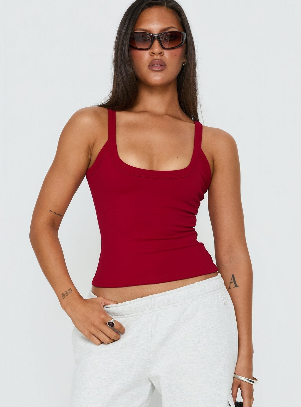 Kasper Cinched Longline Tank Top Wine