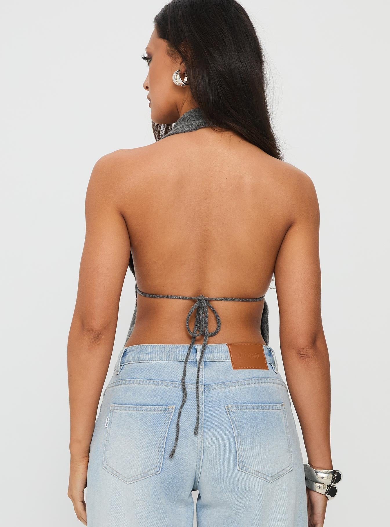 Addilyn Knit Halter Top Dark Grey
