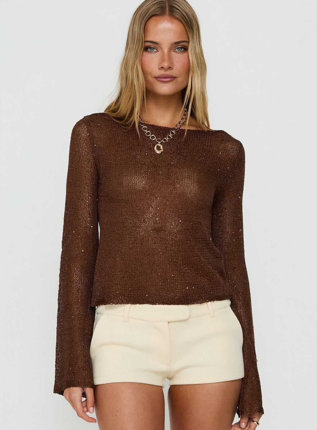 Evanne Long Sleeve Knit Top Brown