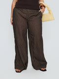 Winslie Thick Waistband Buckle Pants Chocolate Stripe Curve