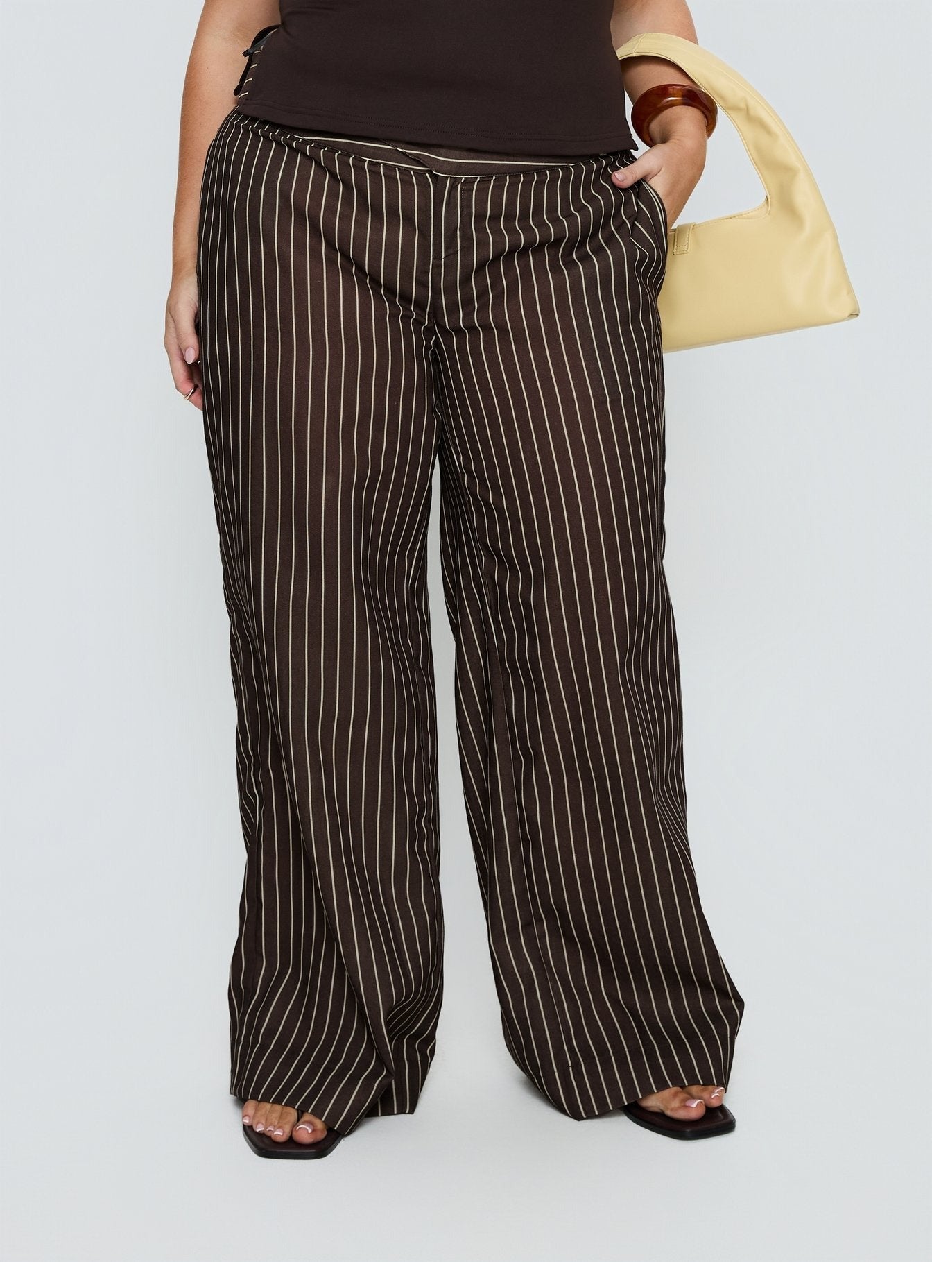 Winslie Thick Waistband Buckle Pants Chocolate Stripe Curve