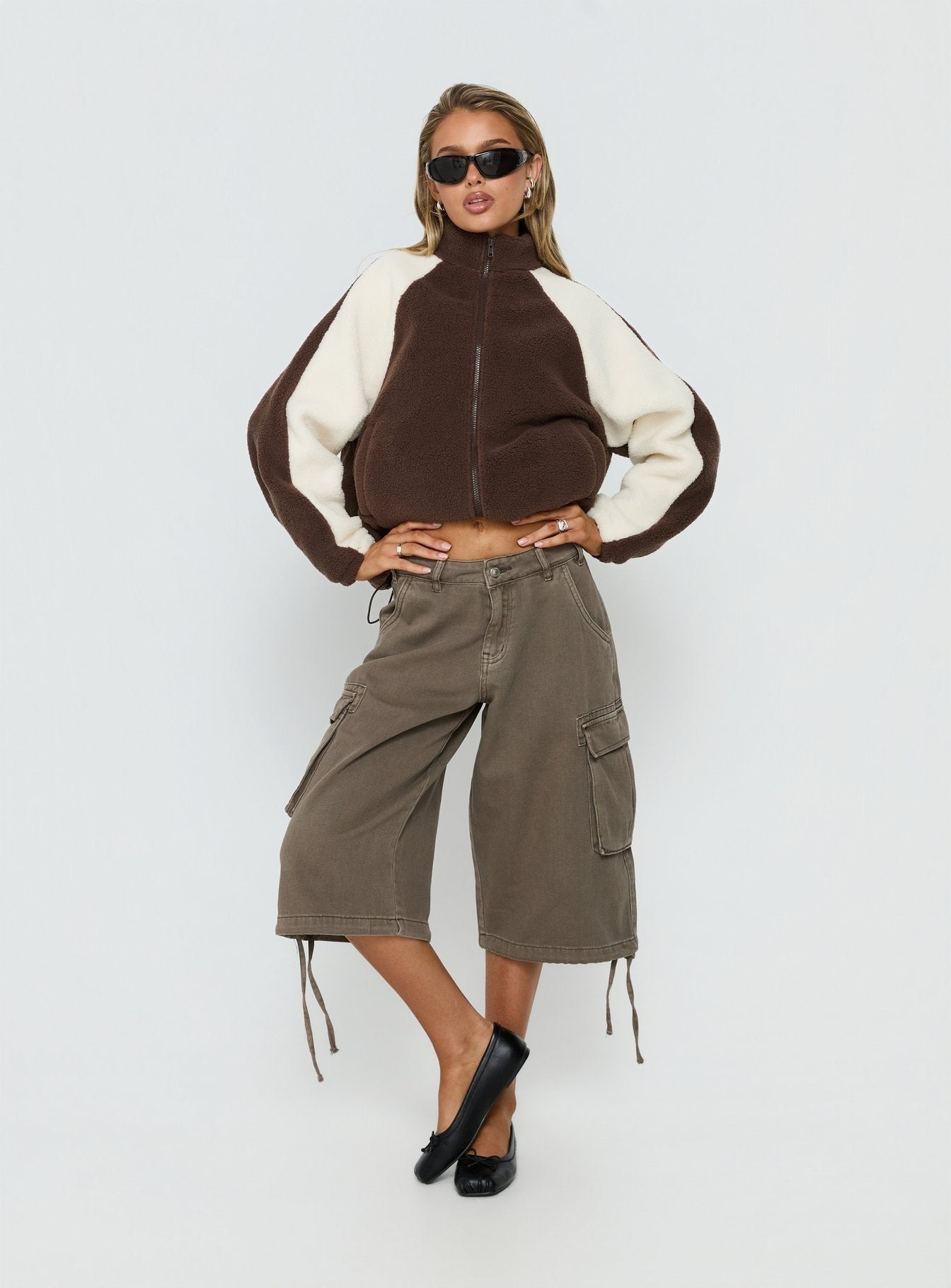 Fair Play Funnel Polar Fleece Zip Jacket Brown / Cream