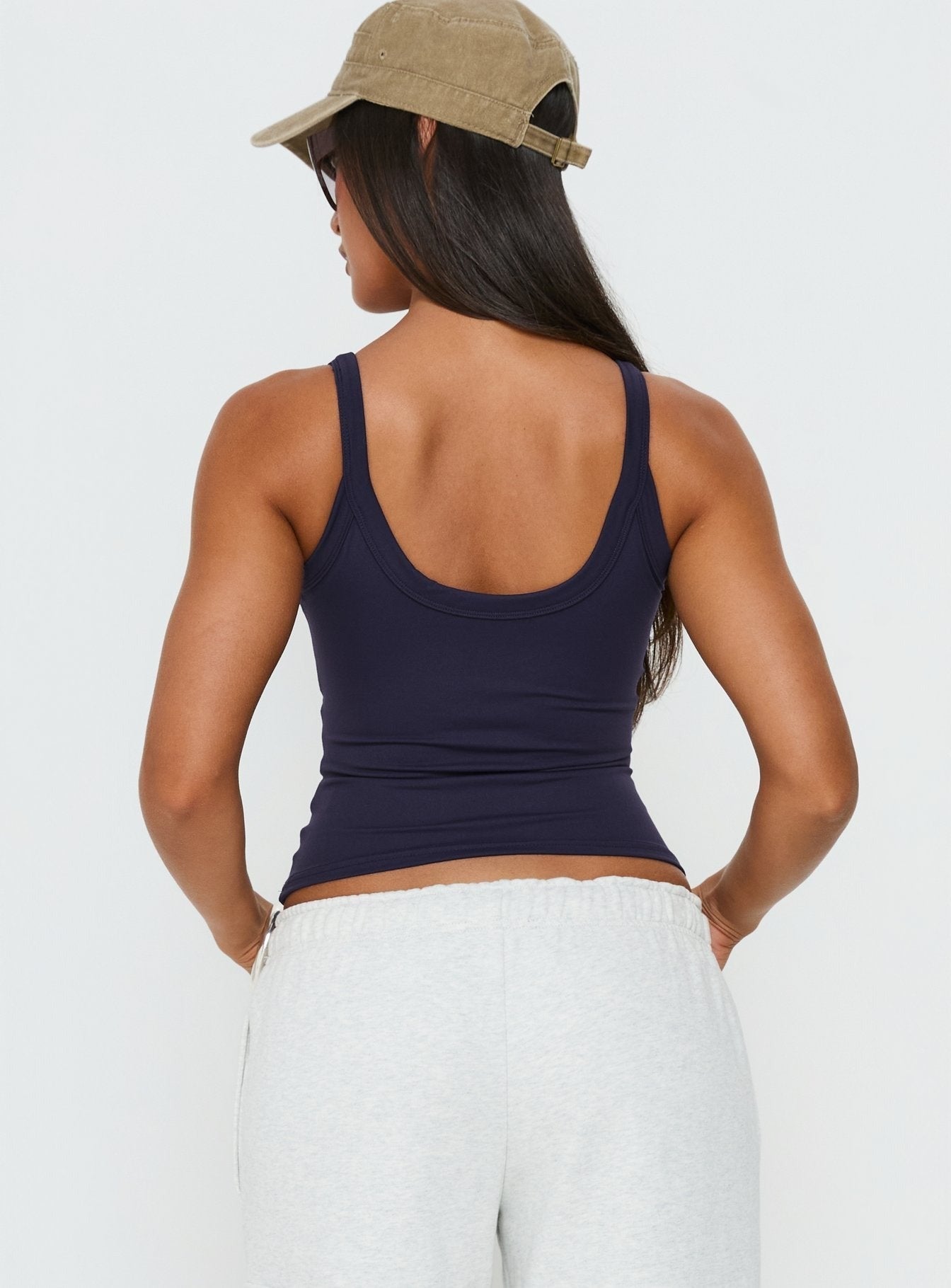 Kasper Cinched Longline Tank Top Navy