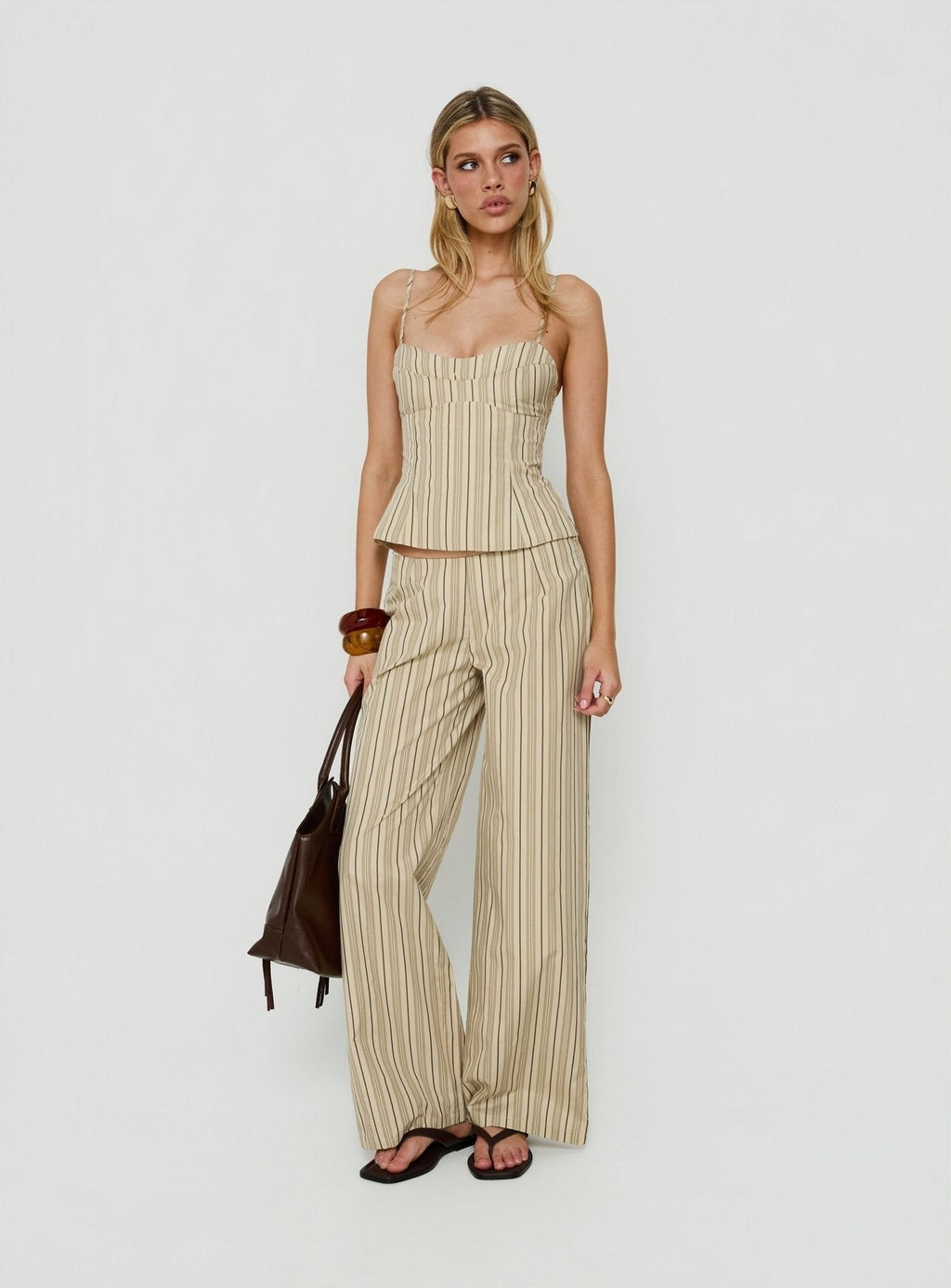 Kierstyn Corset Set Beige Stripe