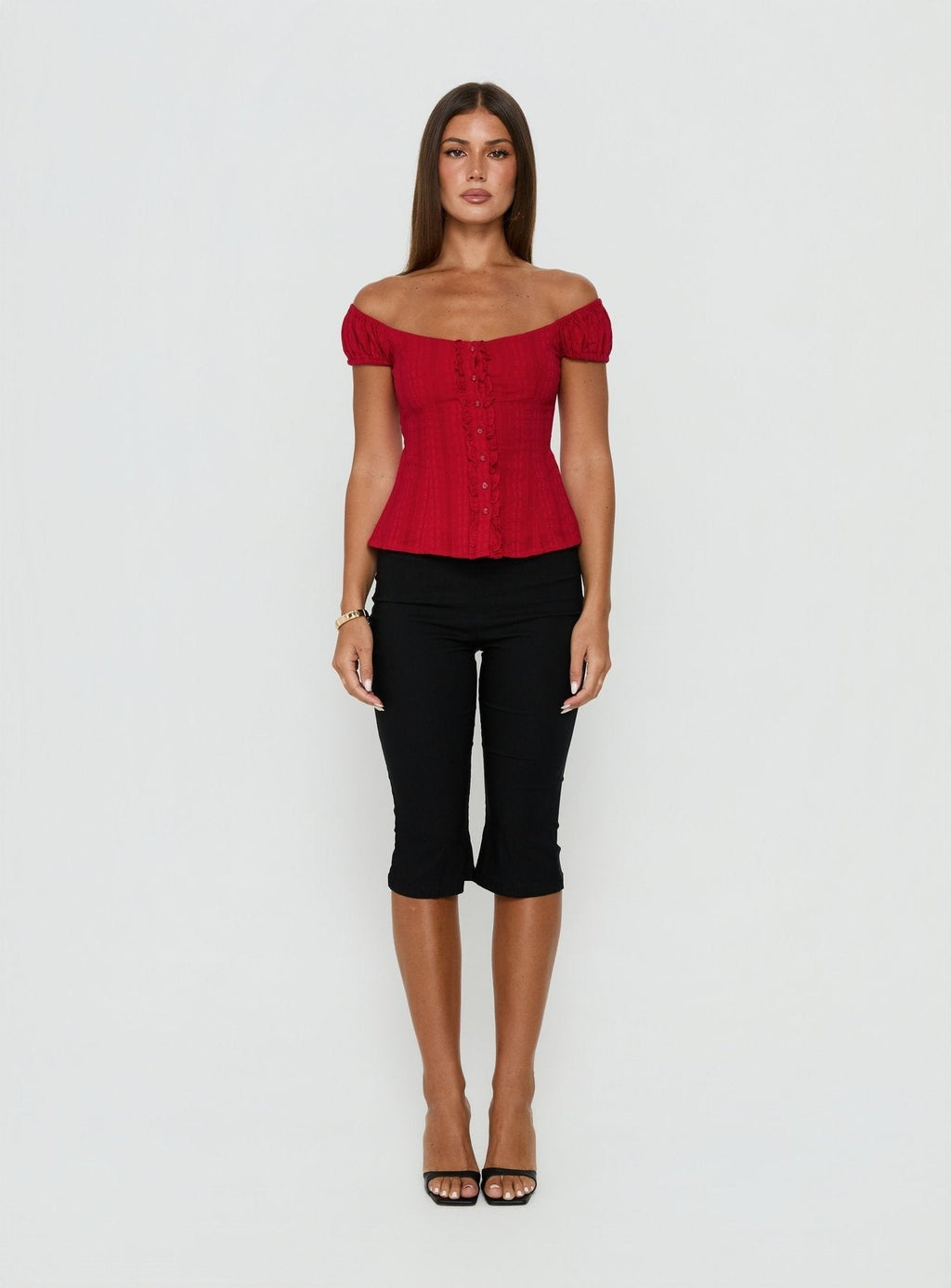 Gysella Off Shoulder Woven Top Red