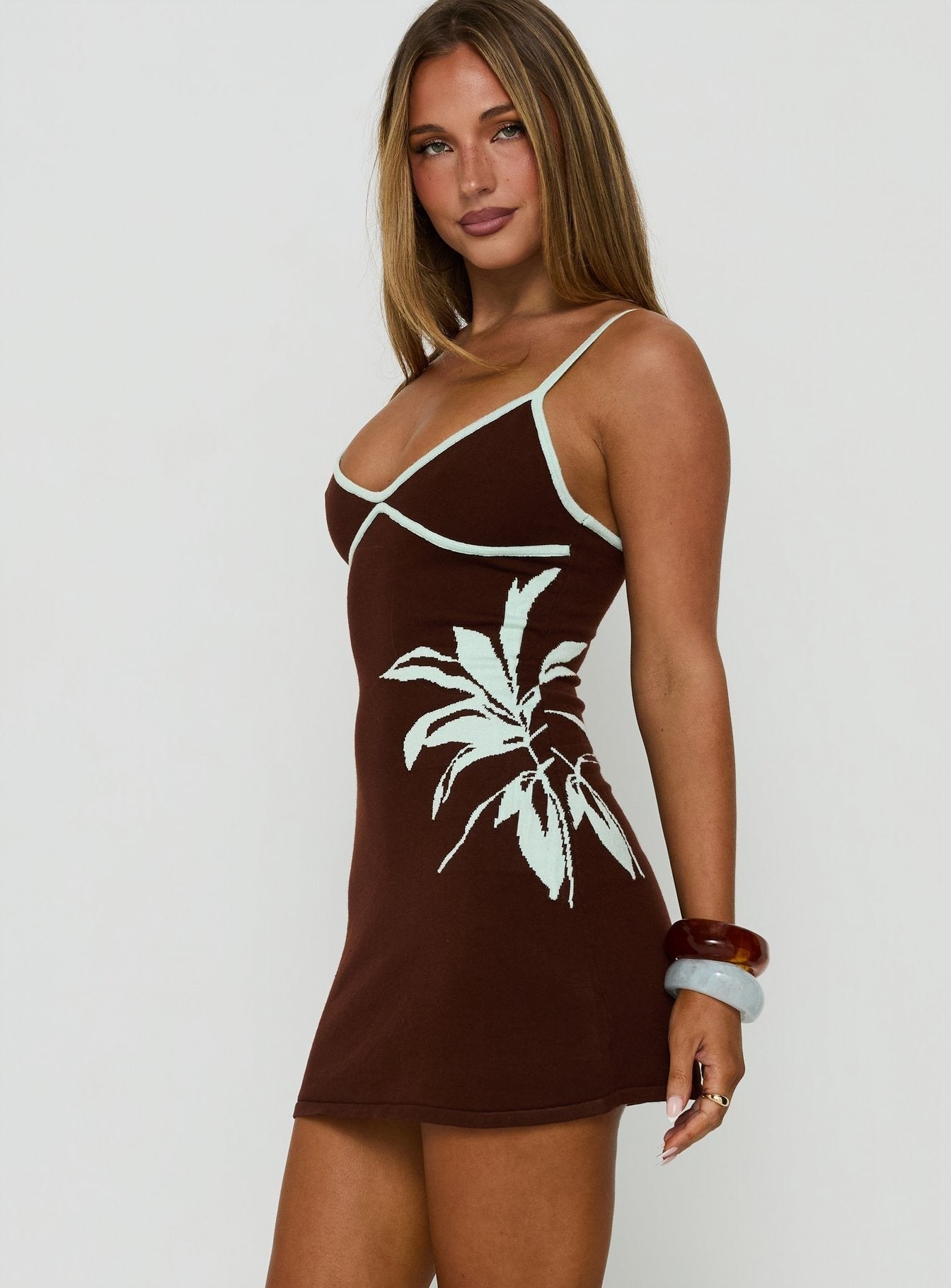 Kaylana Knit Graphic Mini Dress Brown / Blue