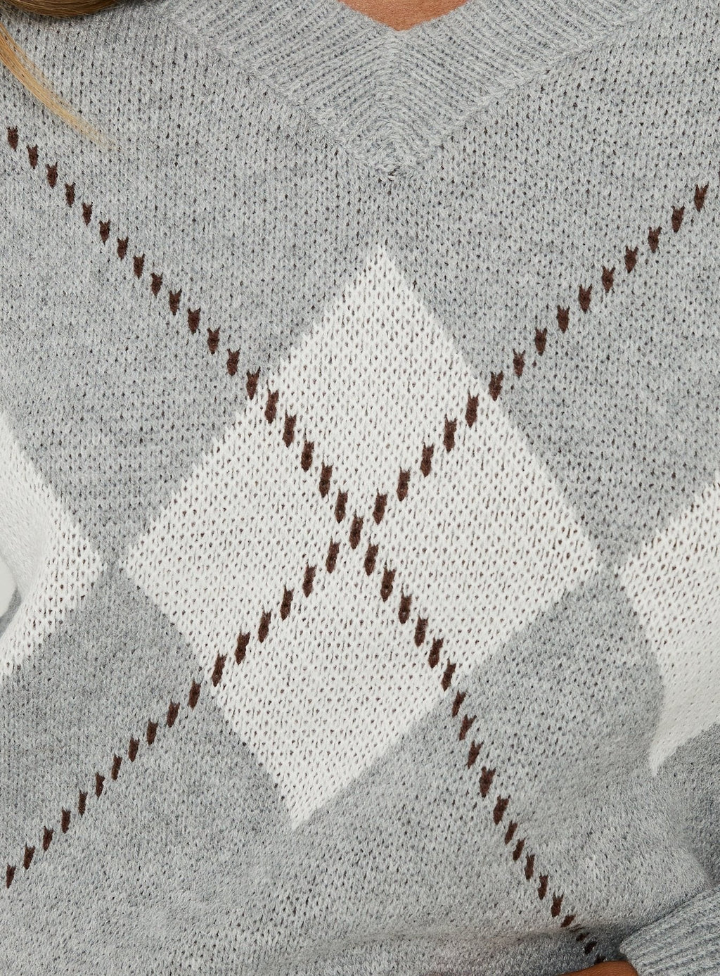 Alaskie V Neck Jumper Grey Argyle