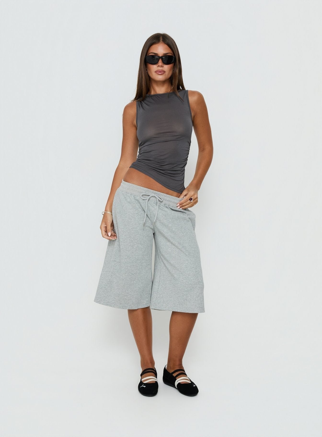 Hopeful Romantic Semi-Sheer Tank Top Grey