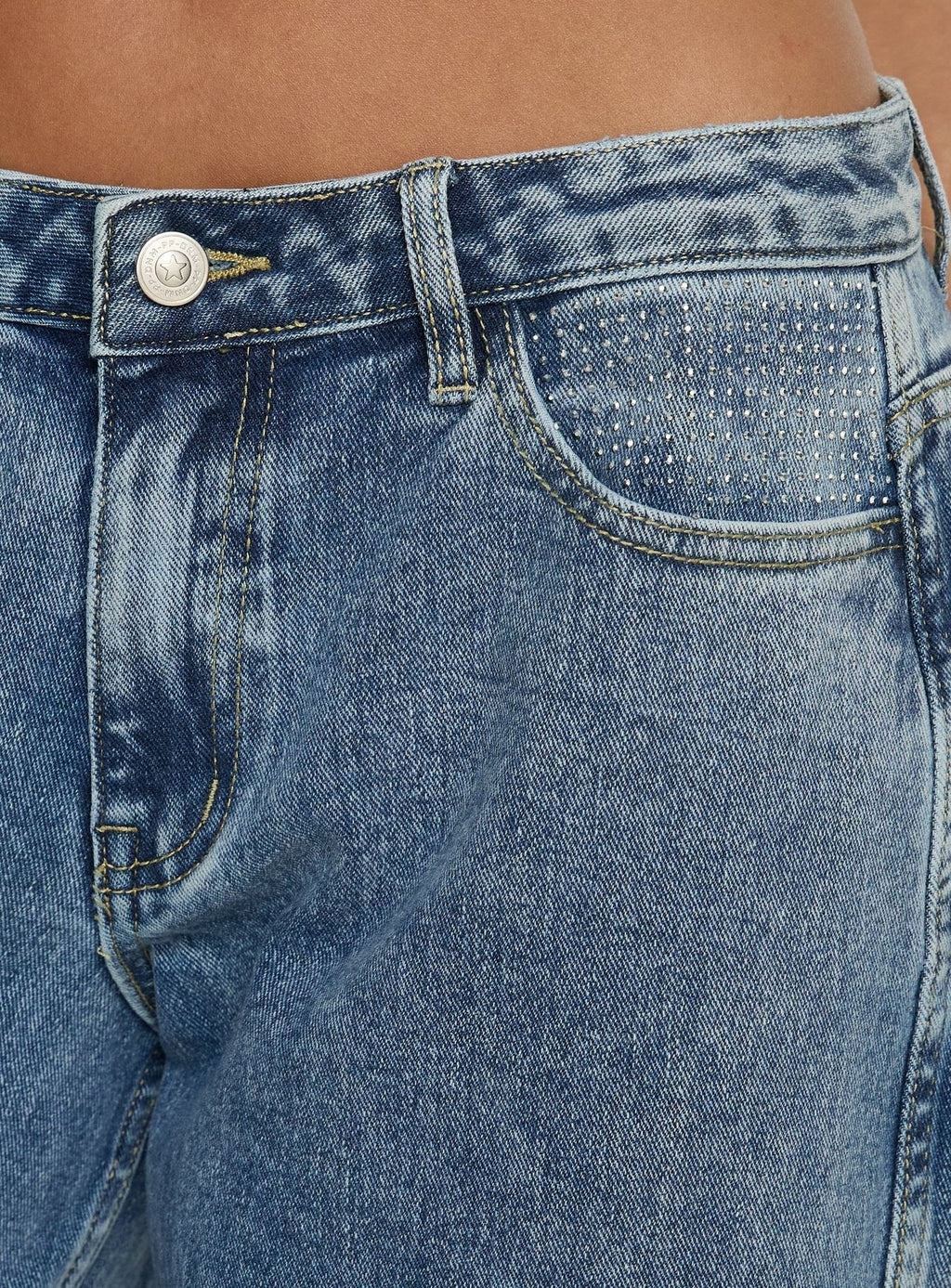 Ramos Diamante Low Rise Wide Leg Jeans Washed Mid Blue