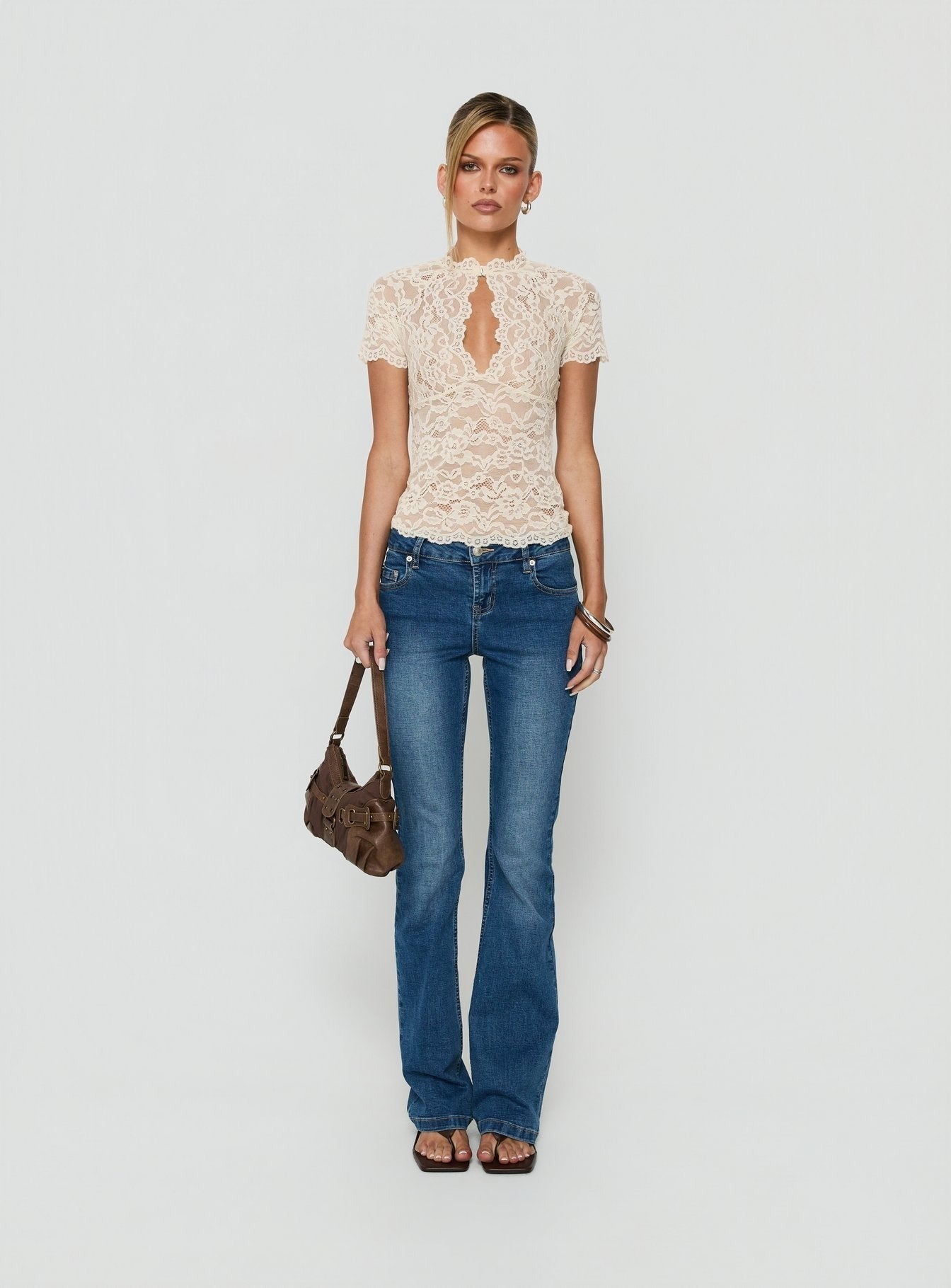 Quinbie Lace Short Sleeve Top Cream