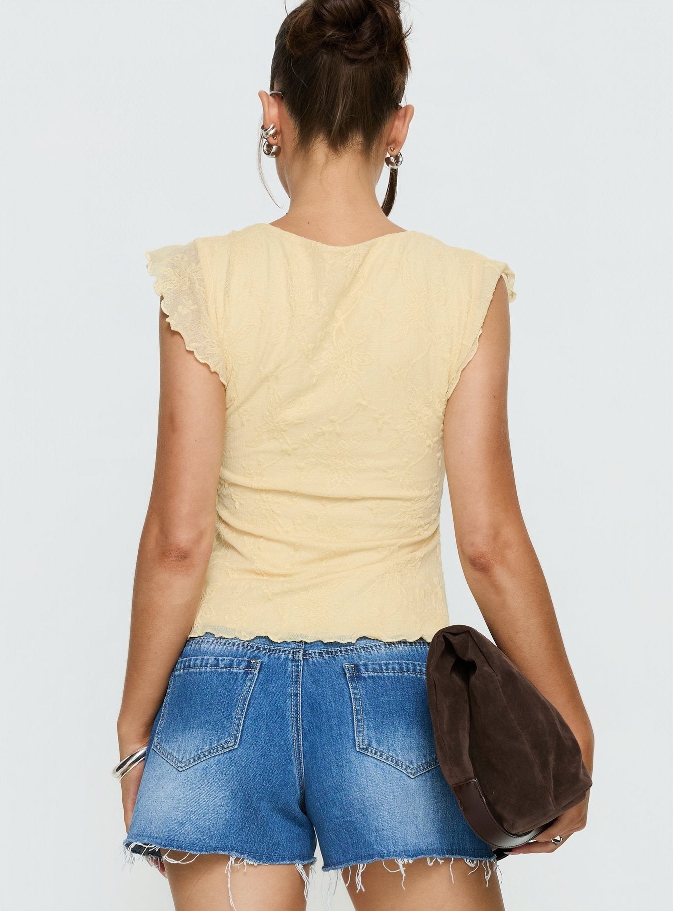 Auroraah Textured Frill Top Lemon