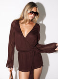Lorianna Long Sleeve Wrap Romper Brown