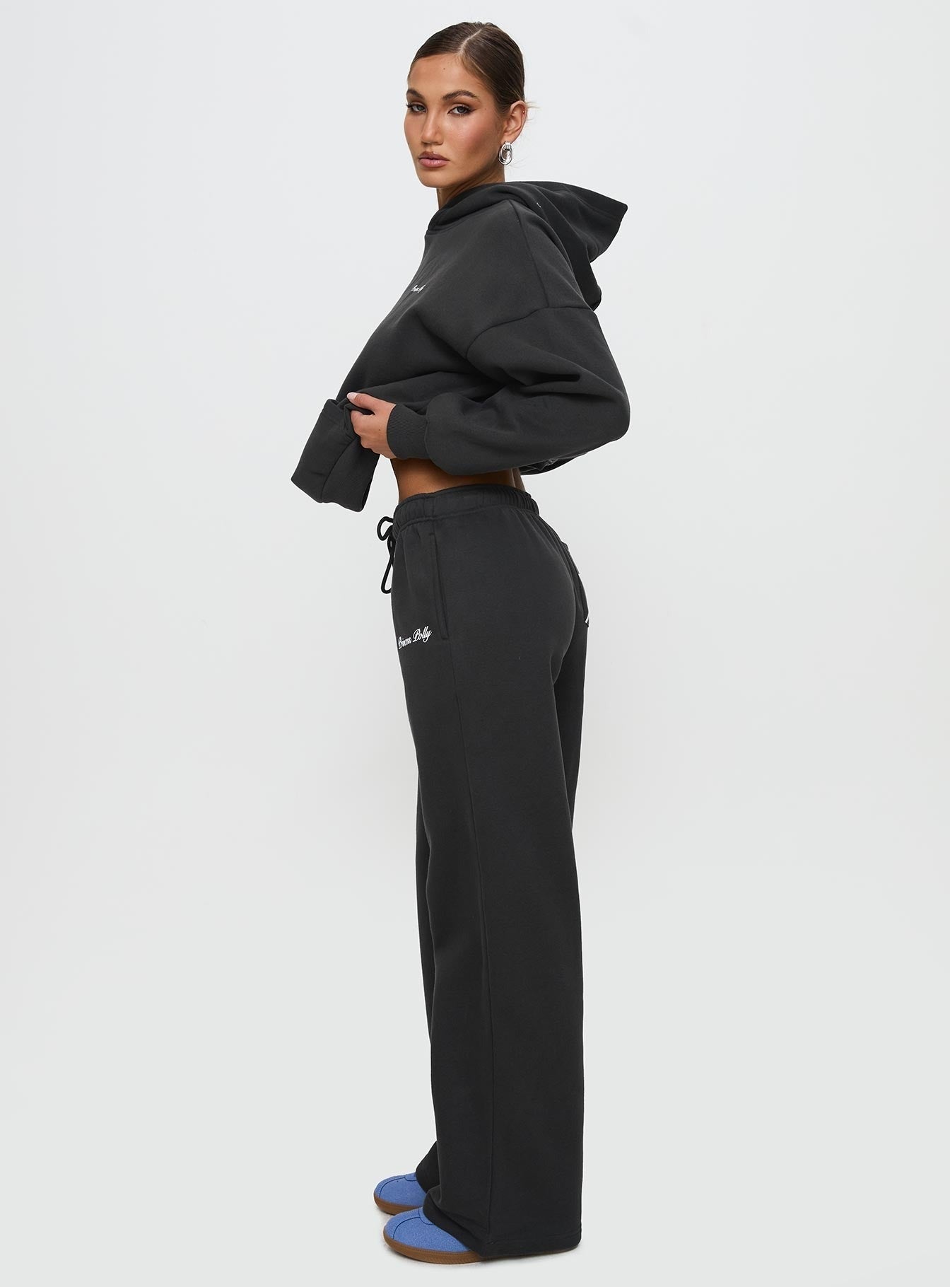 Princess Polly Wide Leg Track Pant Bubble Script Charcoal