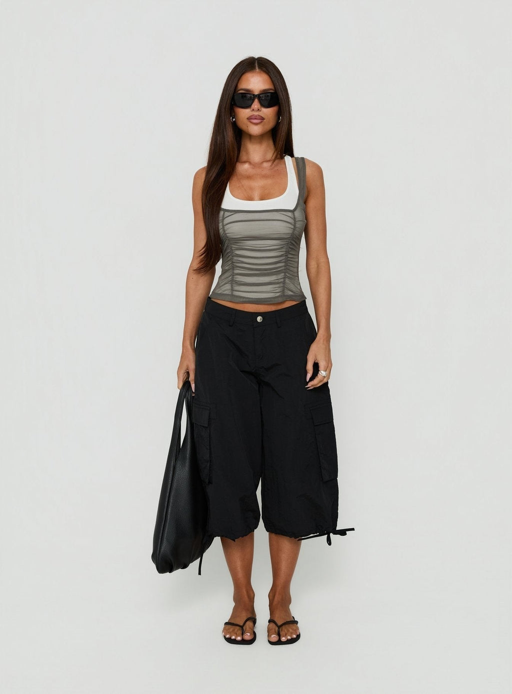 Realiti Sheer Layered Racer Top Grey / White
