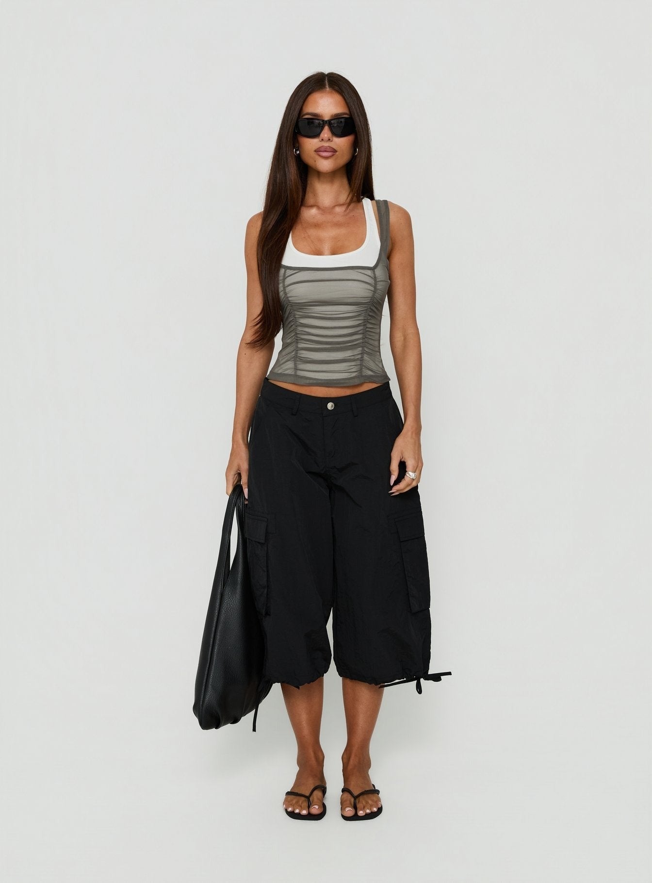 Realiti Sheer Layered Racer Top Grey / White