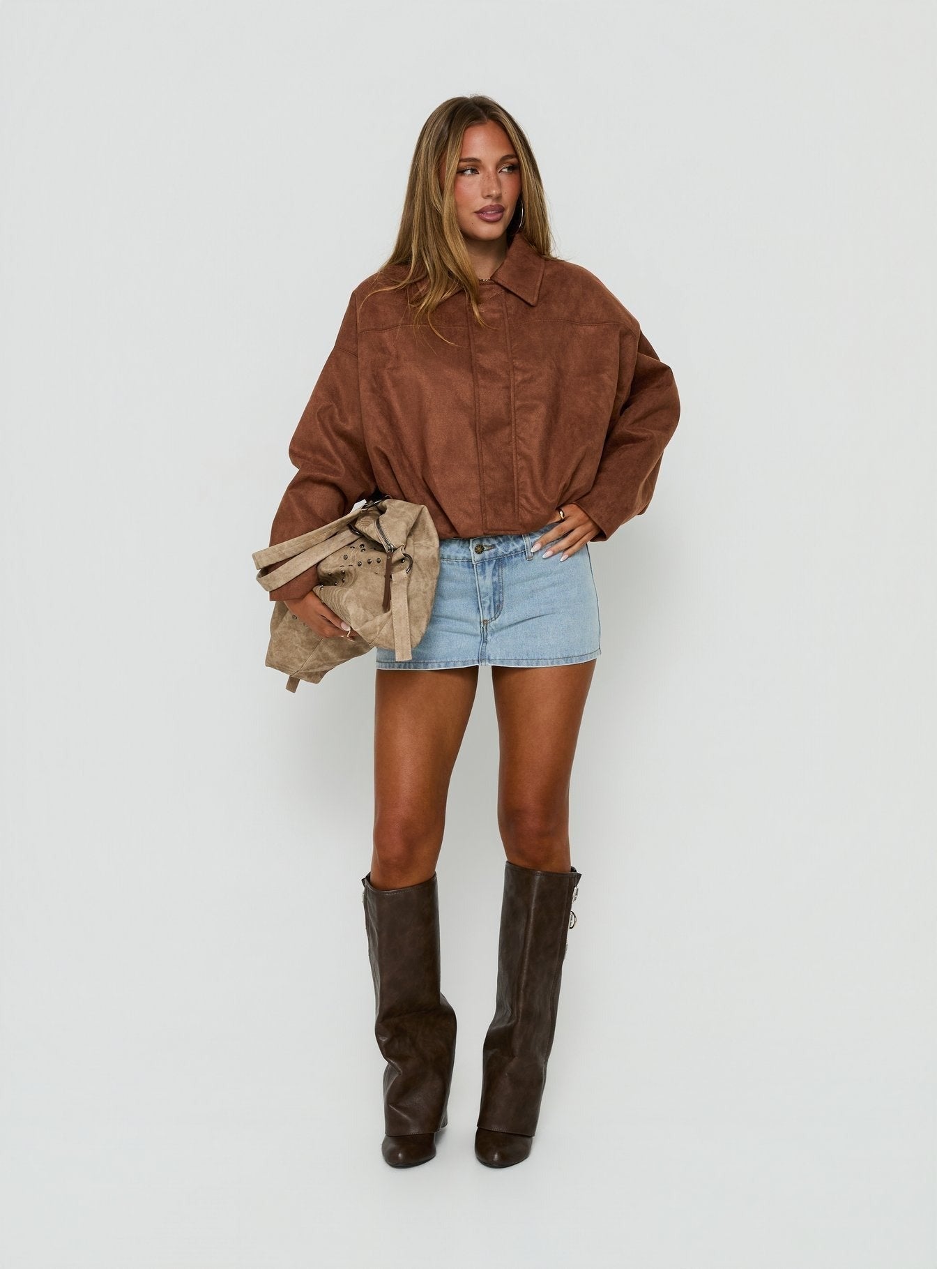 Enlightened Faux Suede Bomber Jacket Caramel