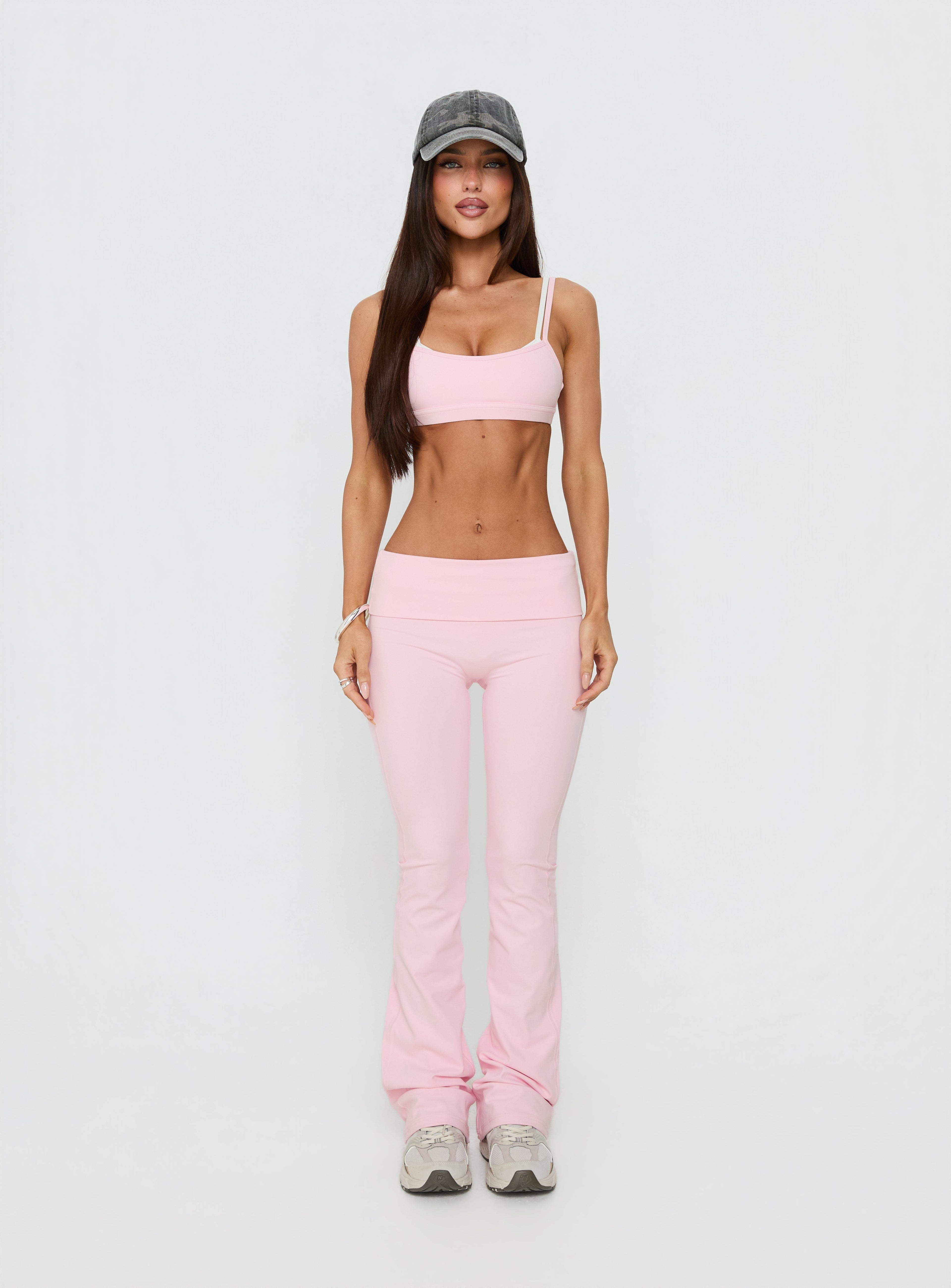 Pace Setter Active Foldover Waist Flared Leggings Pink