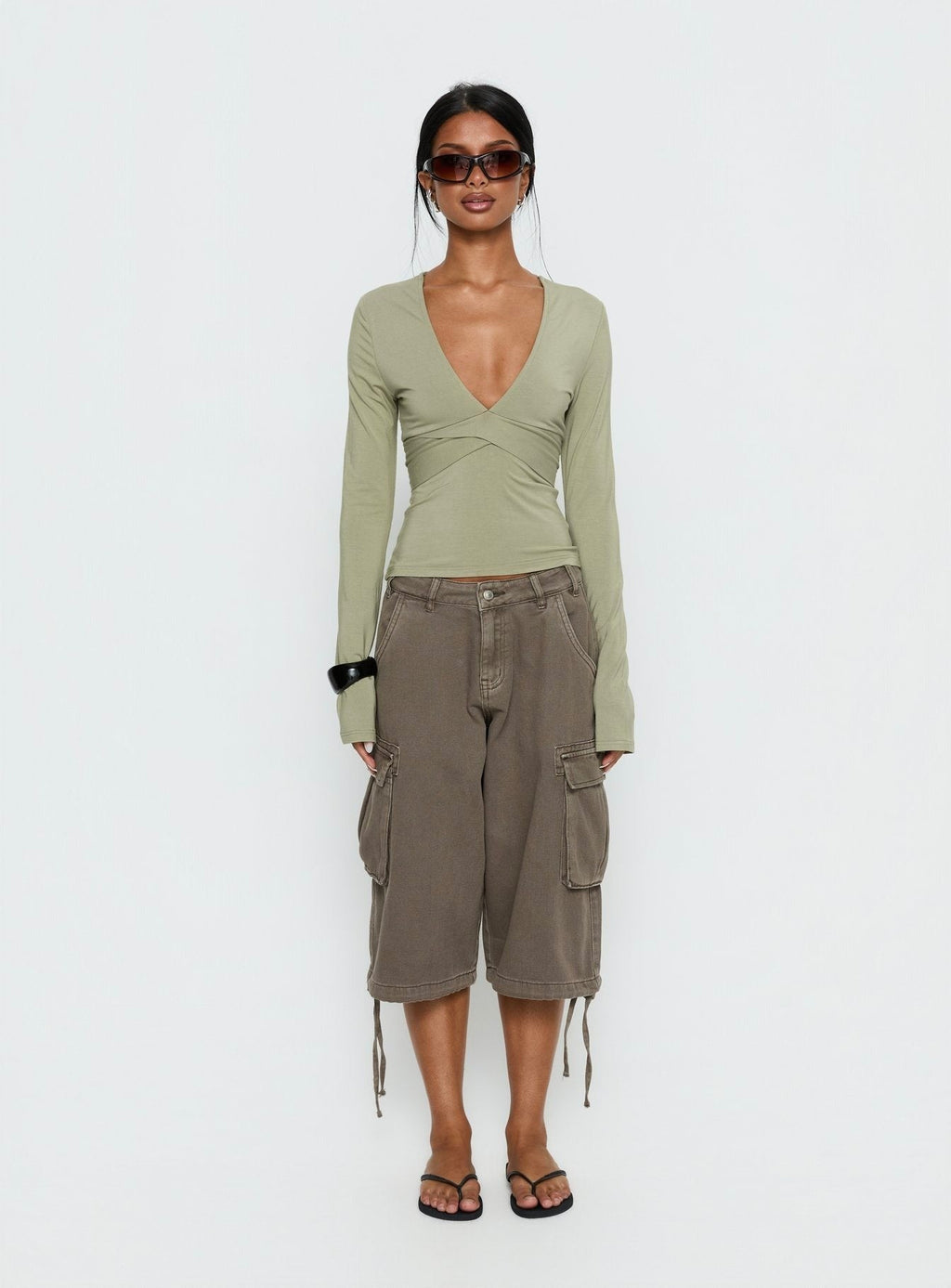 Madelon Long Sleeve Wrap Top Sage