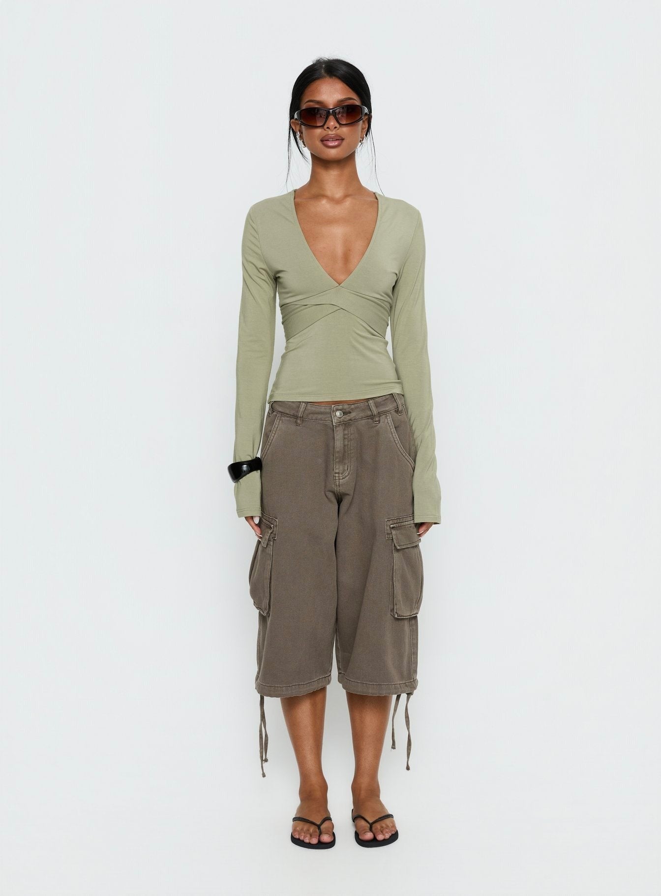 Madelon Long Sleeve Wrap Top Sage