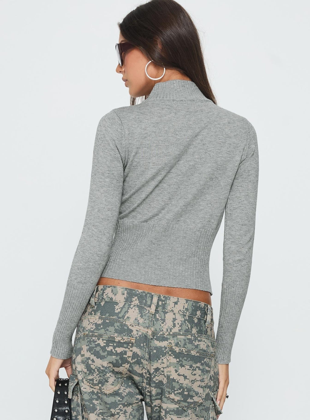 Set Adrift Zip Up Knit Sweater Grey