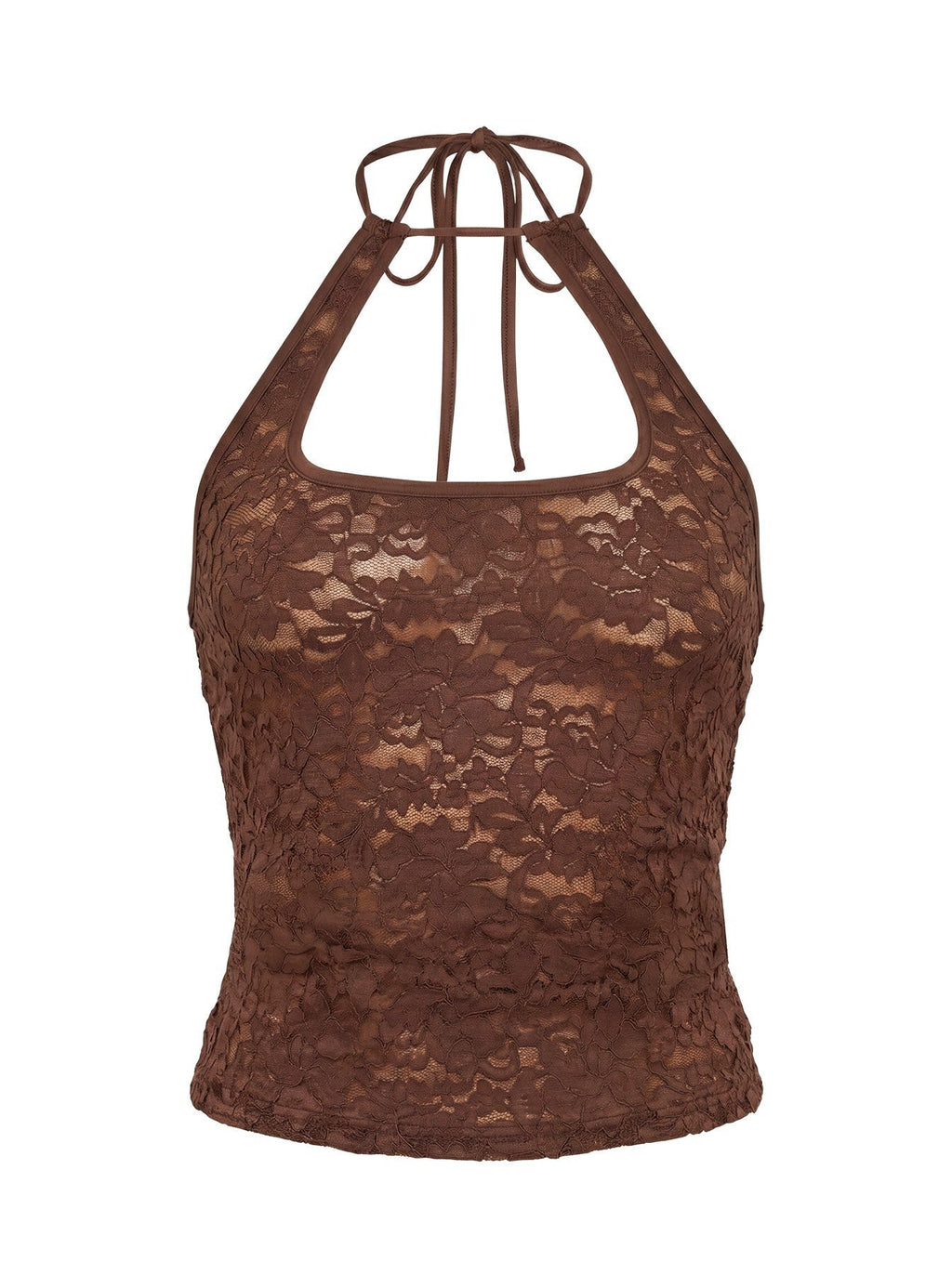 Janais Lace Tie Neck Top Chocolate
