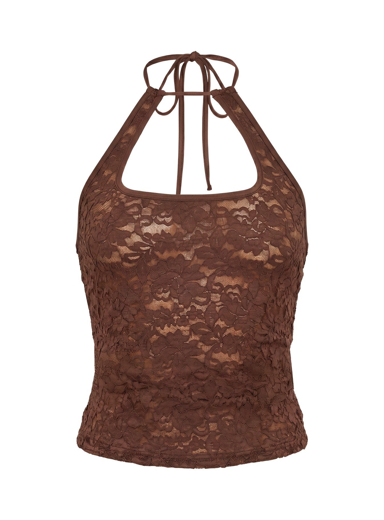 Janais Lace Tie Neck Top Chocolate