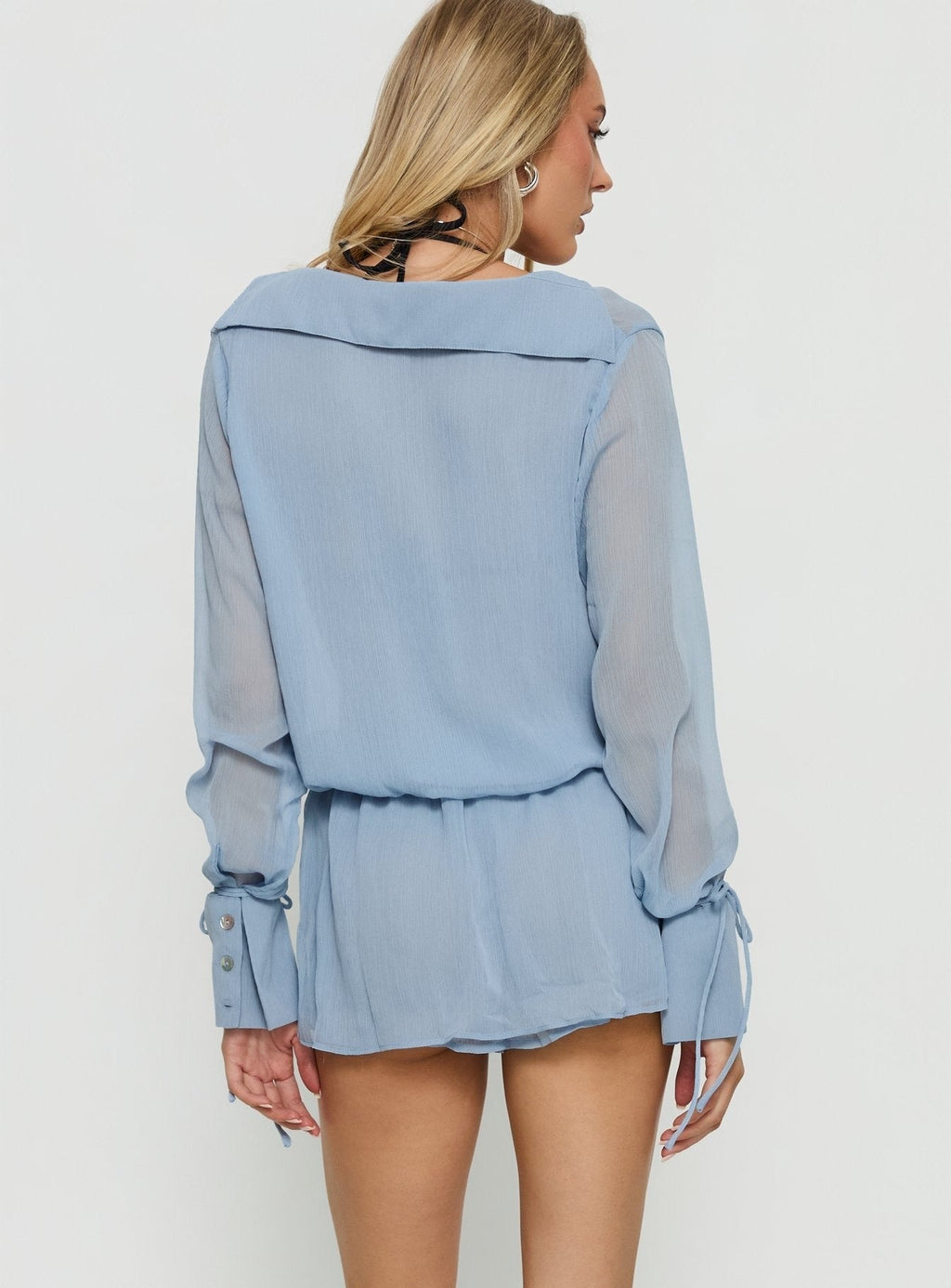 Opalina Belted Chiffon Romper Light Blue
