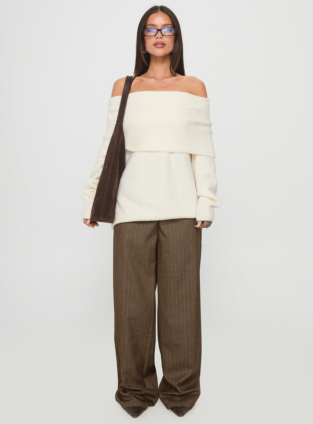 Halona Off Shoulder Knit Sweater Cream