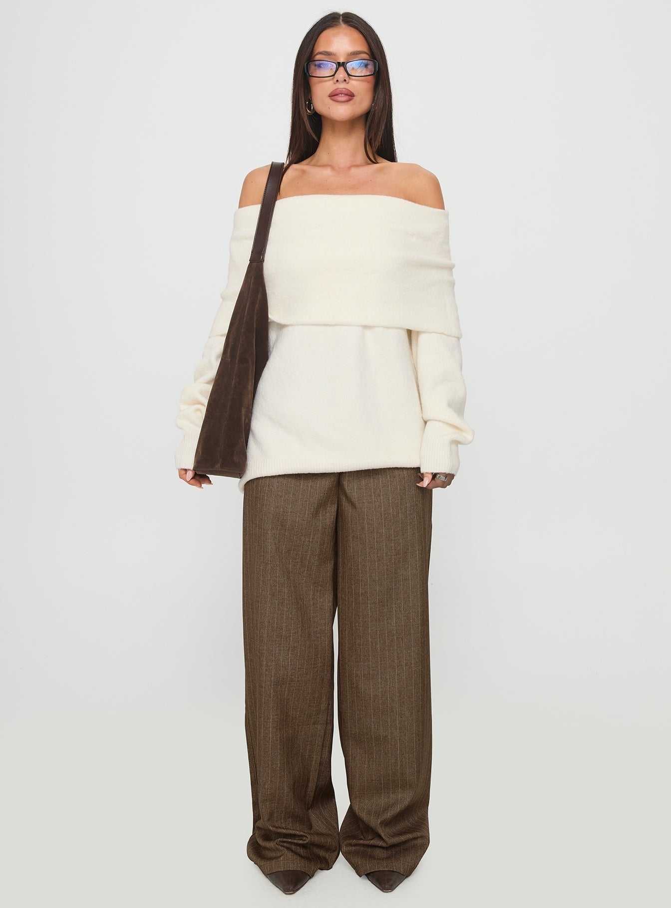 Halona Off Shoulder Knit Sweater Cream