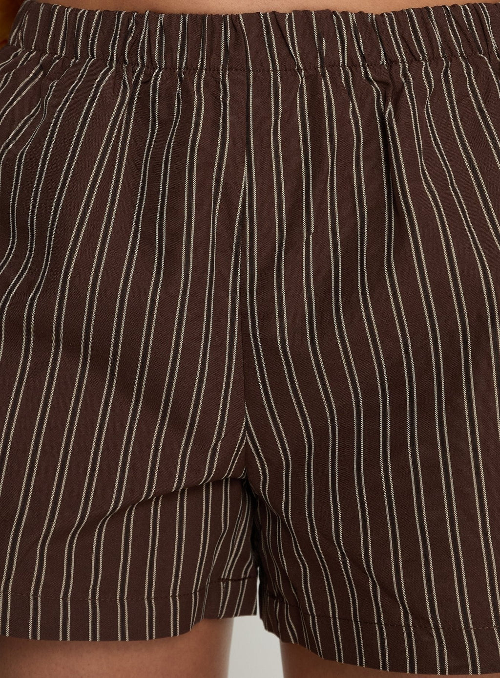 Vesperelle Elasticated Waist Shorts Brown Stripe