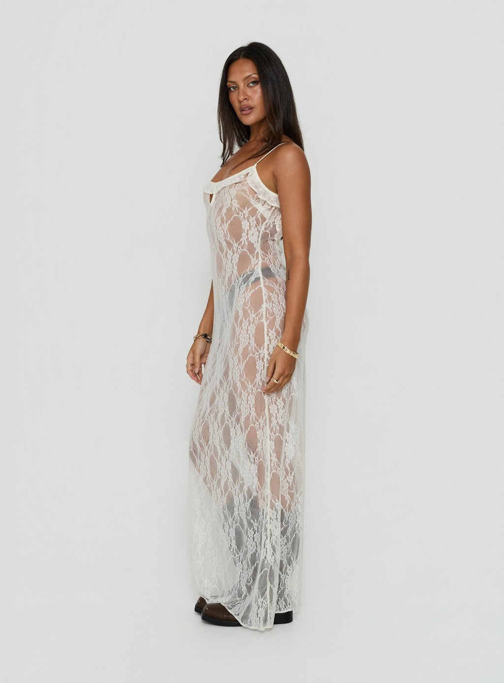 Wall Of Sound Sheer Lace Maxi Dress Antique White