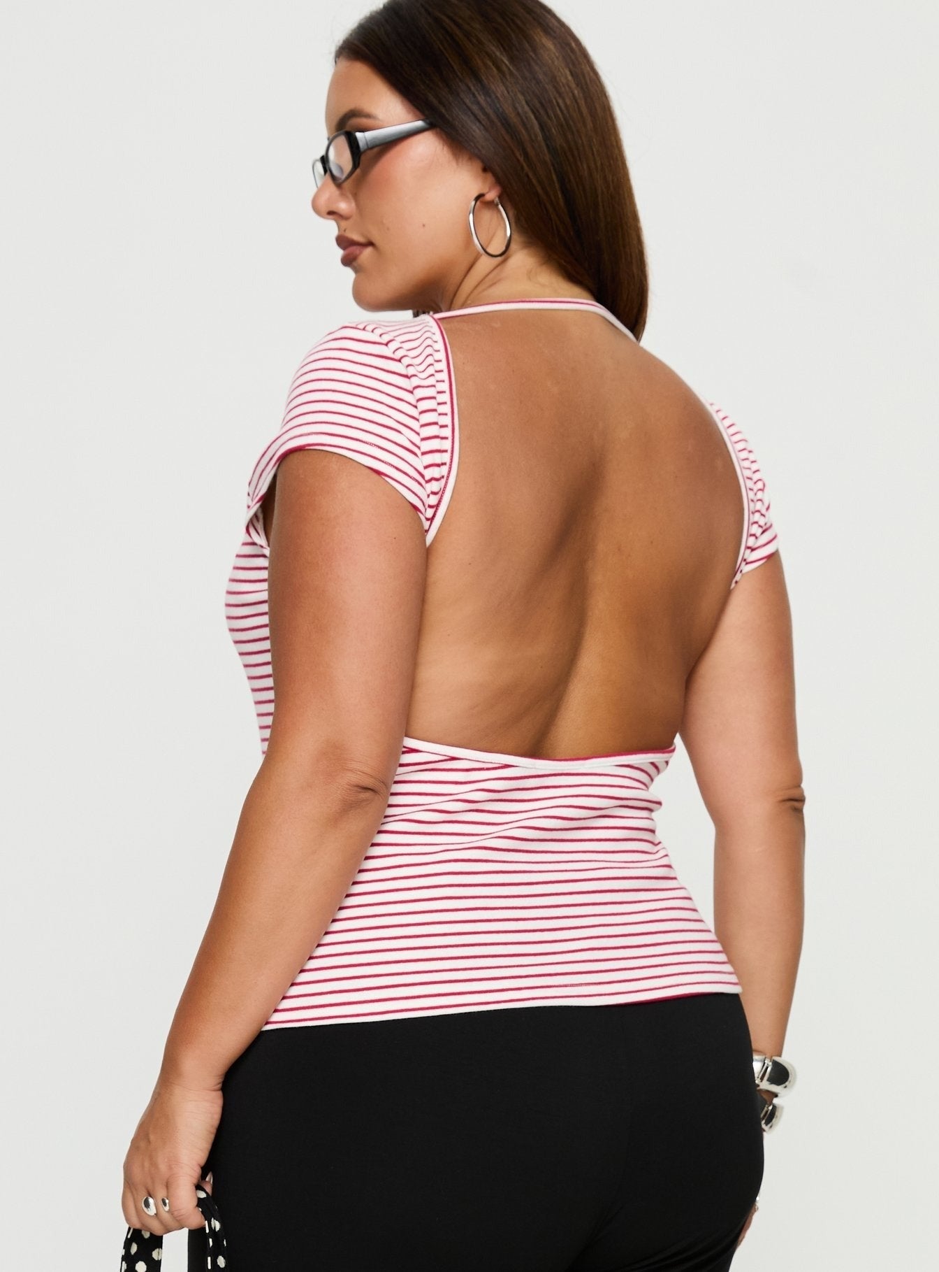 Drives Me Crazy Backless Top Red Stripe Curve