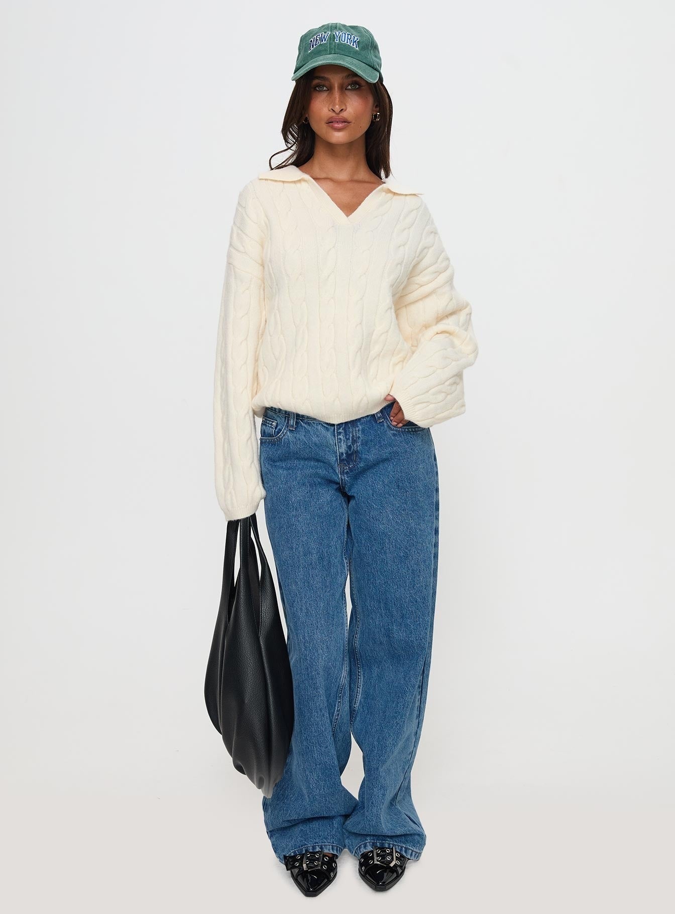 Brodey Collared Cable Knit Sweater Cream
