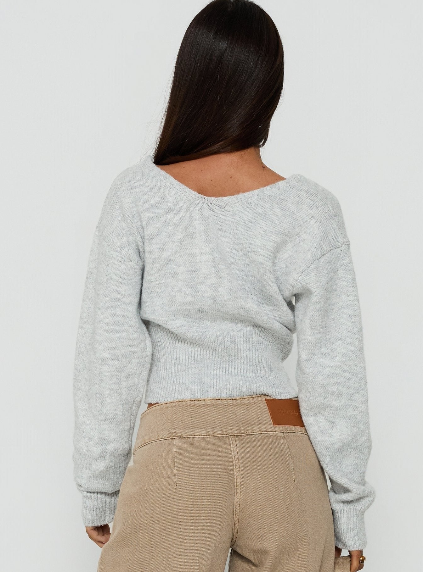 Myala Wrap Knit Sweater Grey Marle