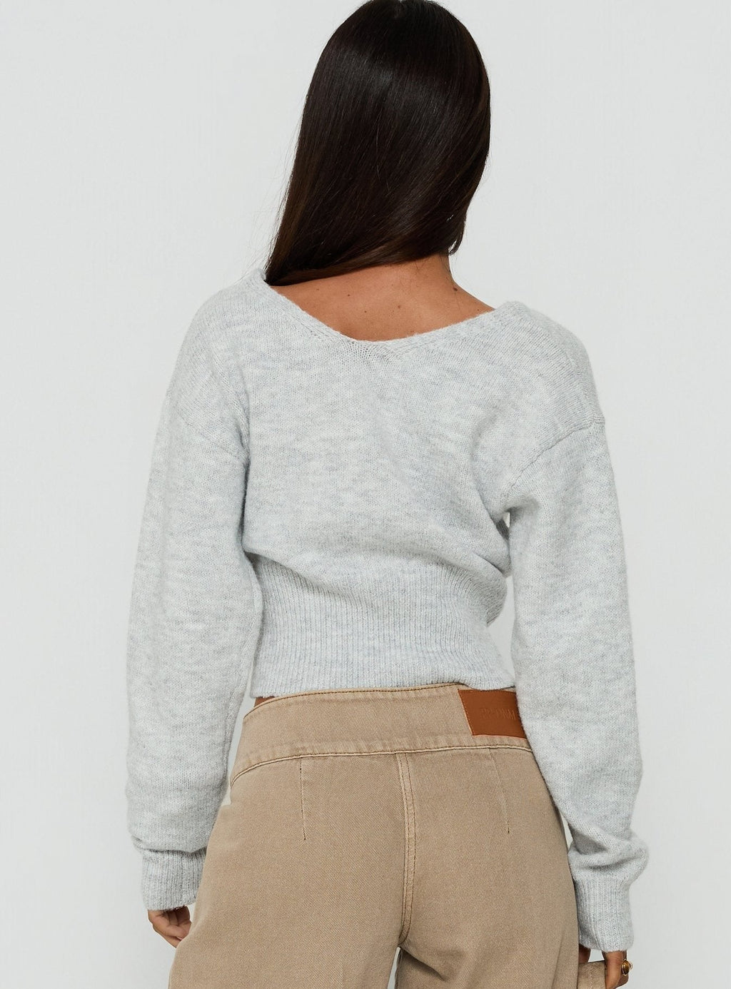 Myala Wrap Knit Sweater Grey Marle