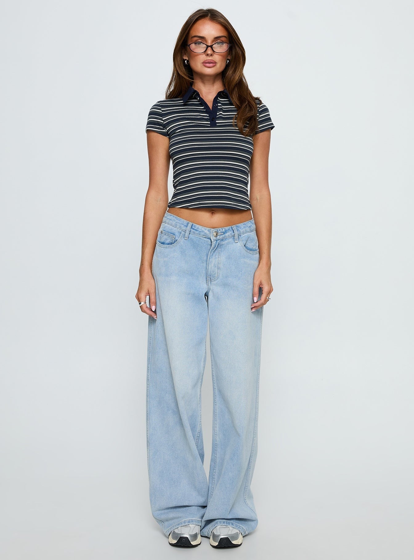 Sylvanna Collared Top Navy Stripe
