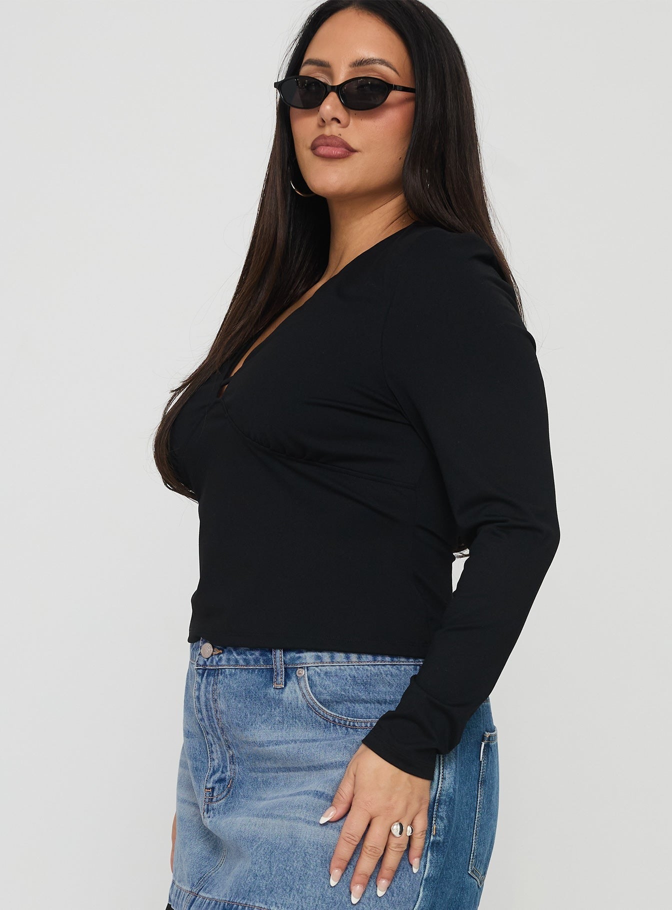 Sold On You Long Sleeve Top Black Curve