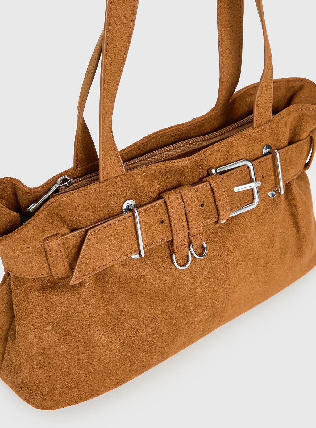 Views Of Capri Faux Suede Buckle Shoulder Bag Brown